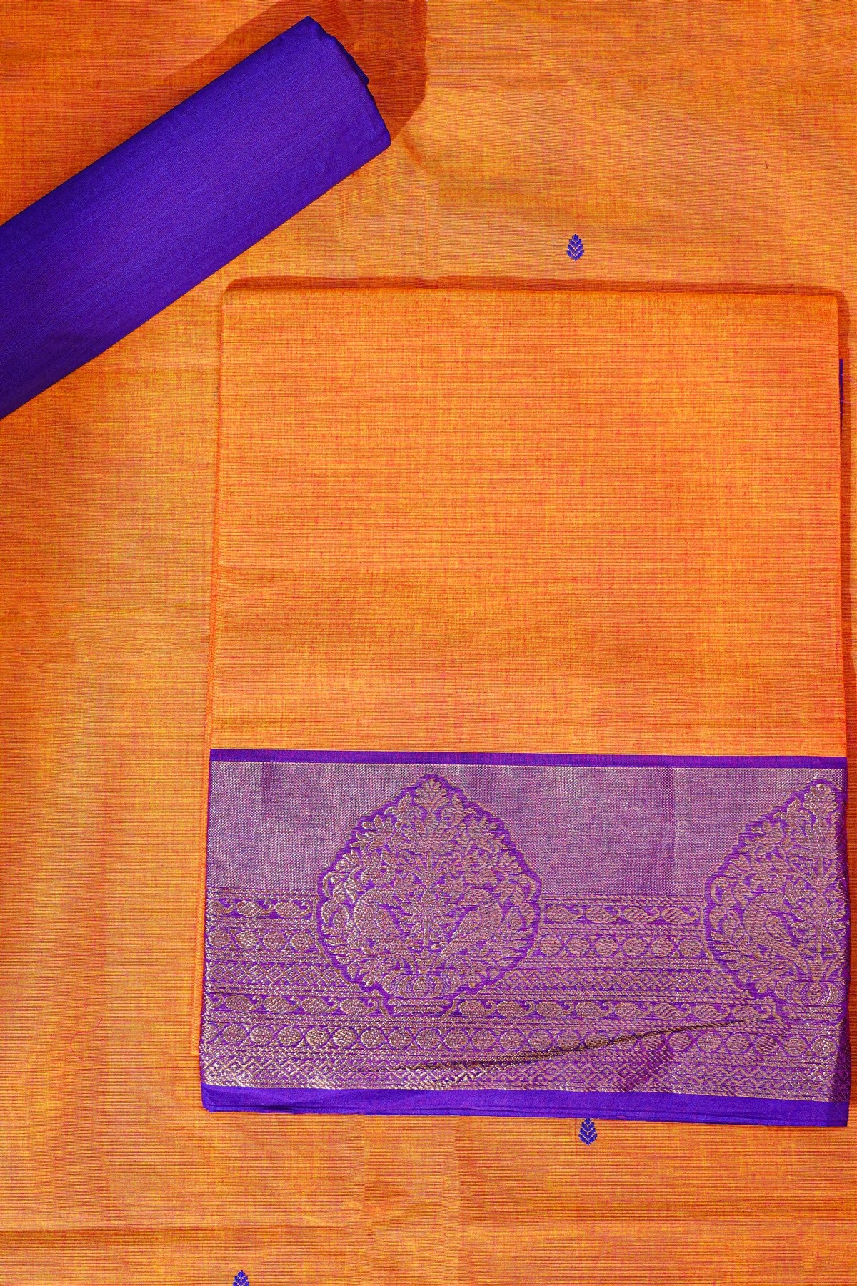 Cotton Orange Zari Border Dress Material