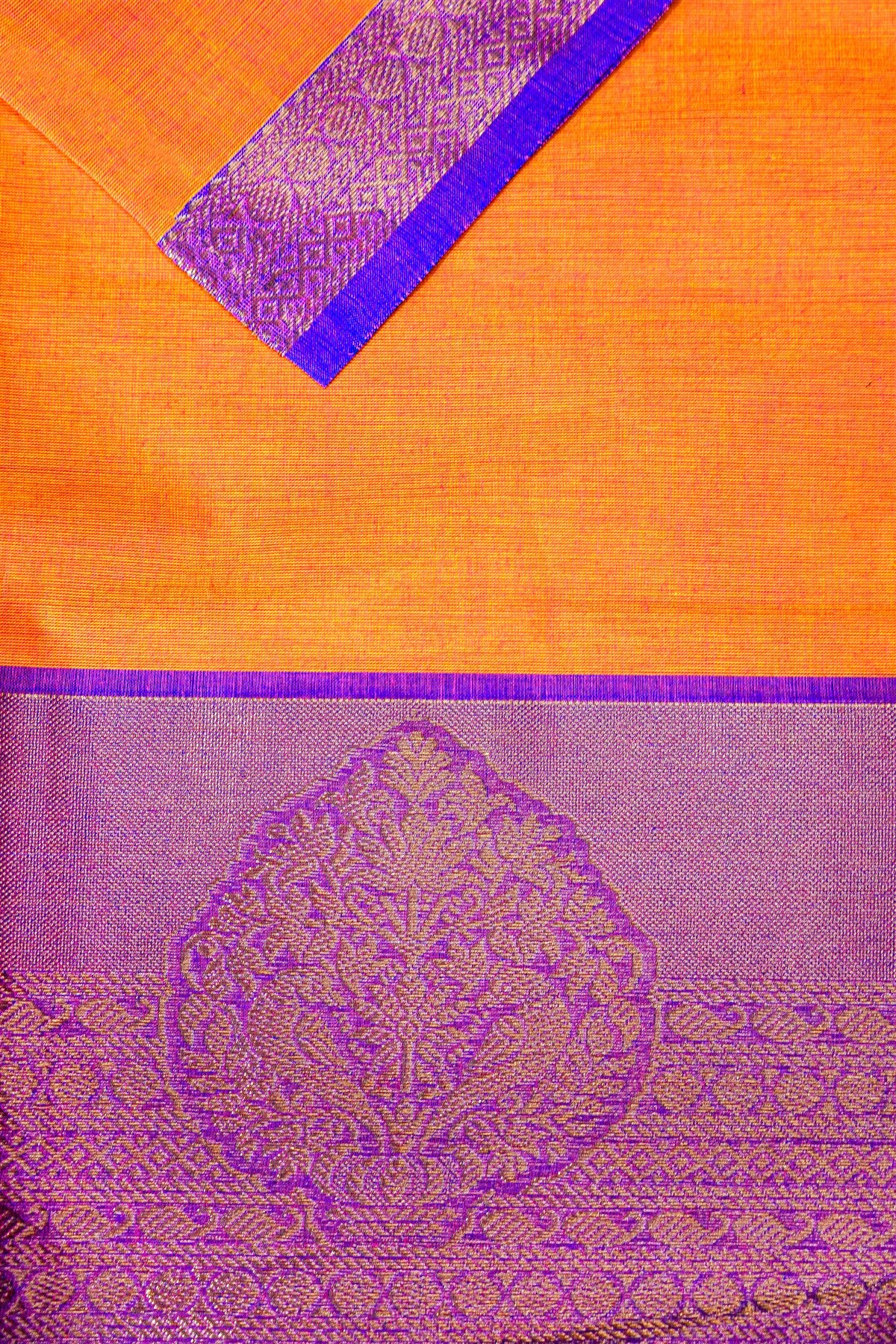 Cotton Orange Zari Border Dress Material