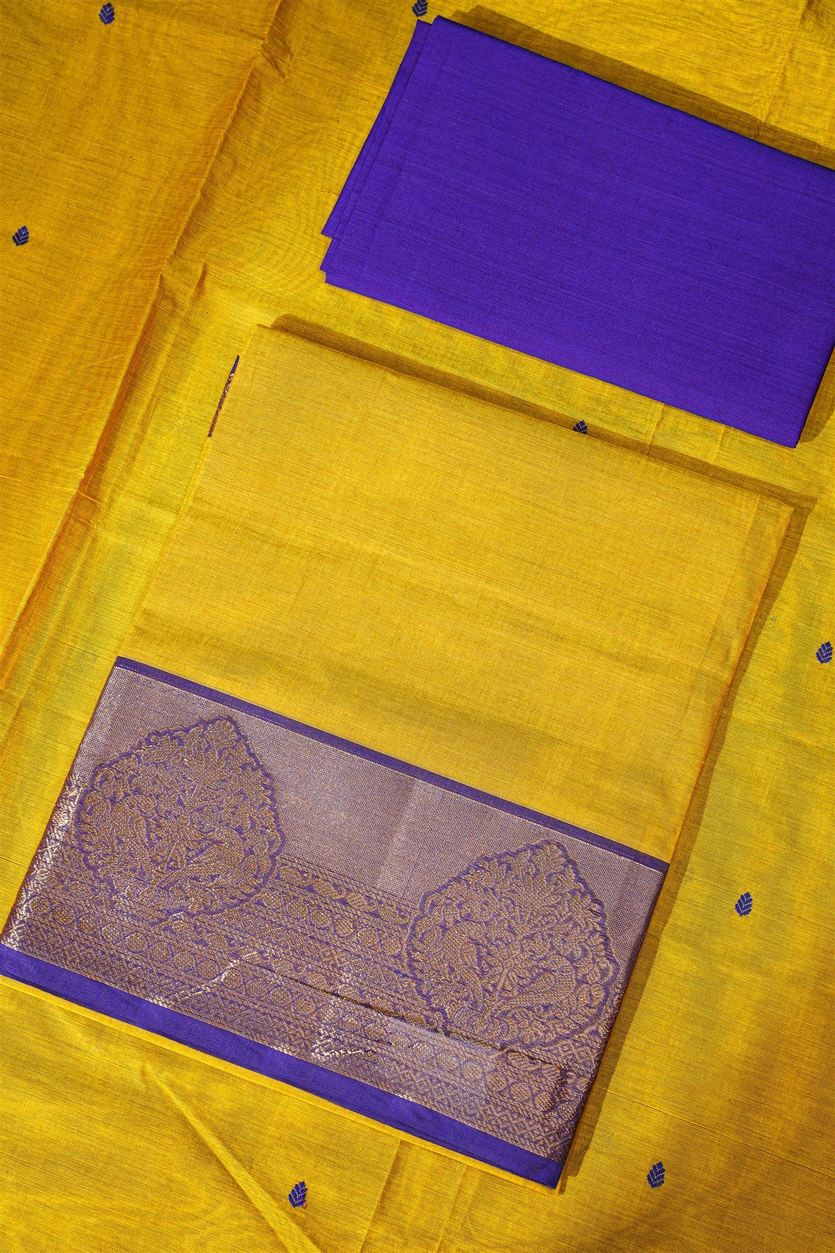 Cotton Mustard Yellow Woven Zari Border Dress Material