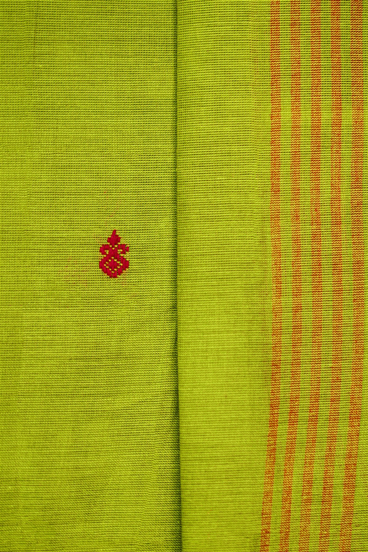 Cotton Orange And Green Checkered Zari Border Dress Material