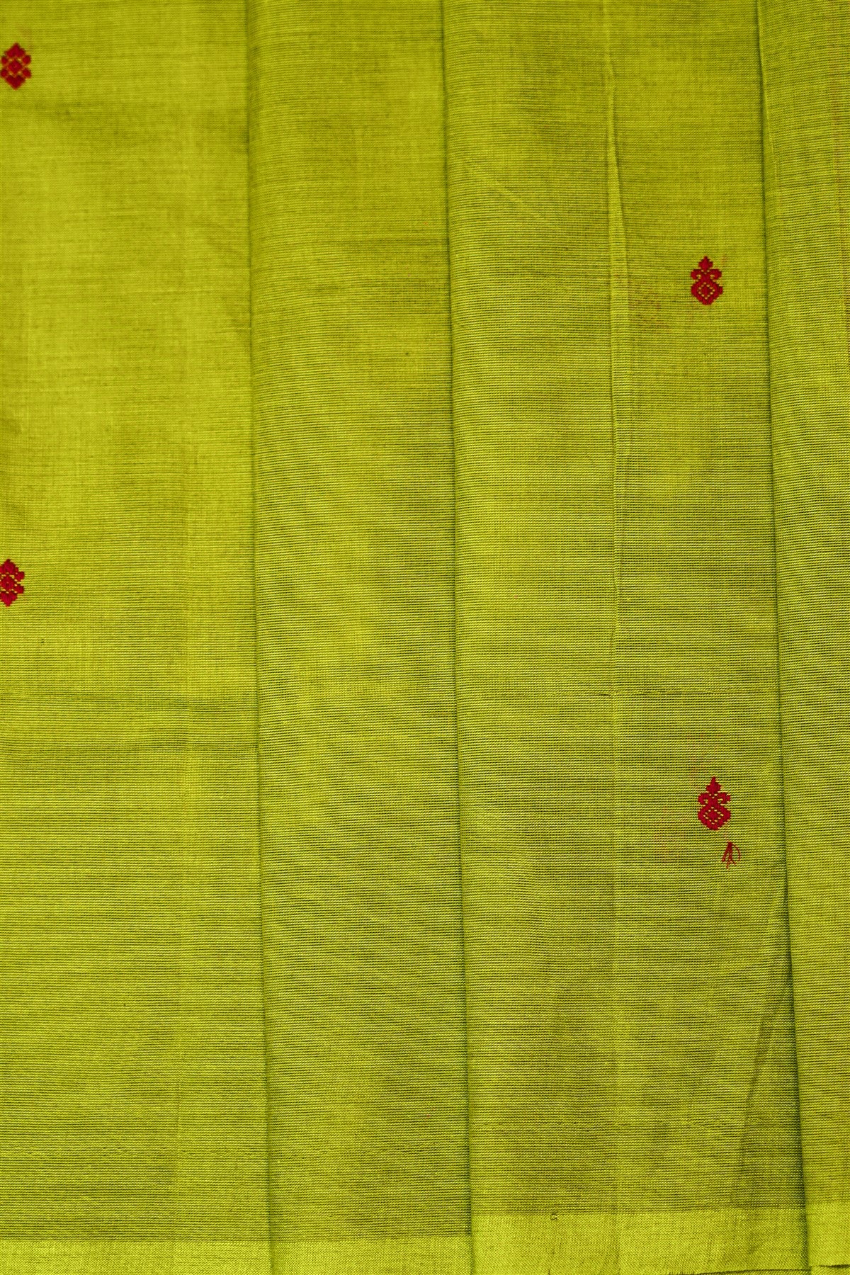 Cotton Orange And Green Checkered Zari Border Dress Material