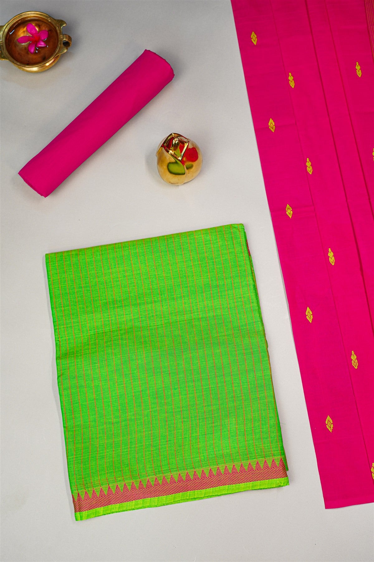 Cotton Green Striped Dress Material