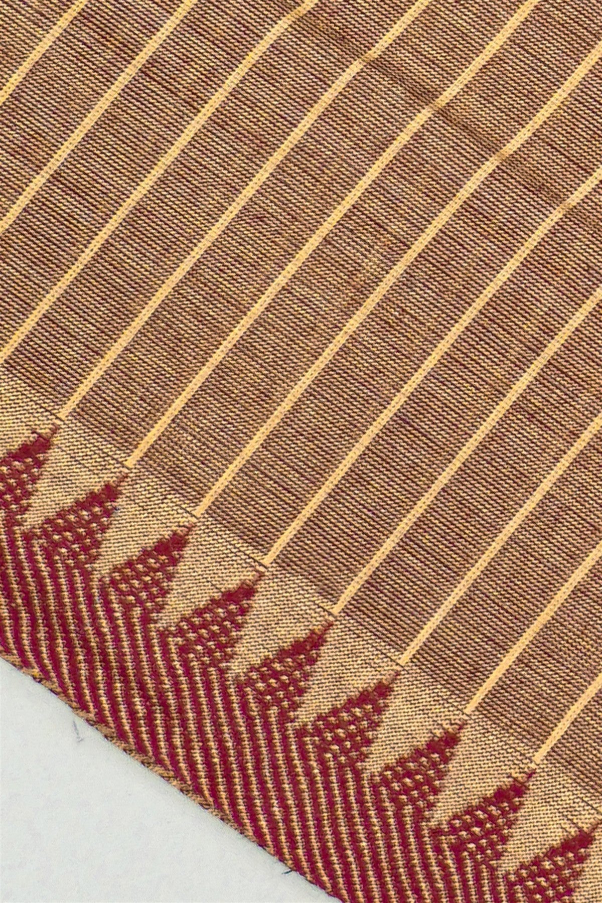 Cotton Brown Striped With Temple Border Dress Material