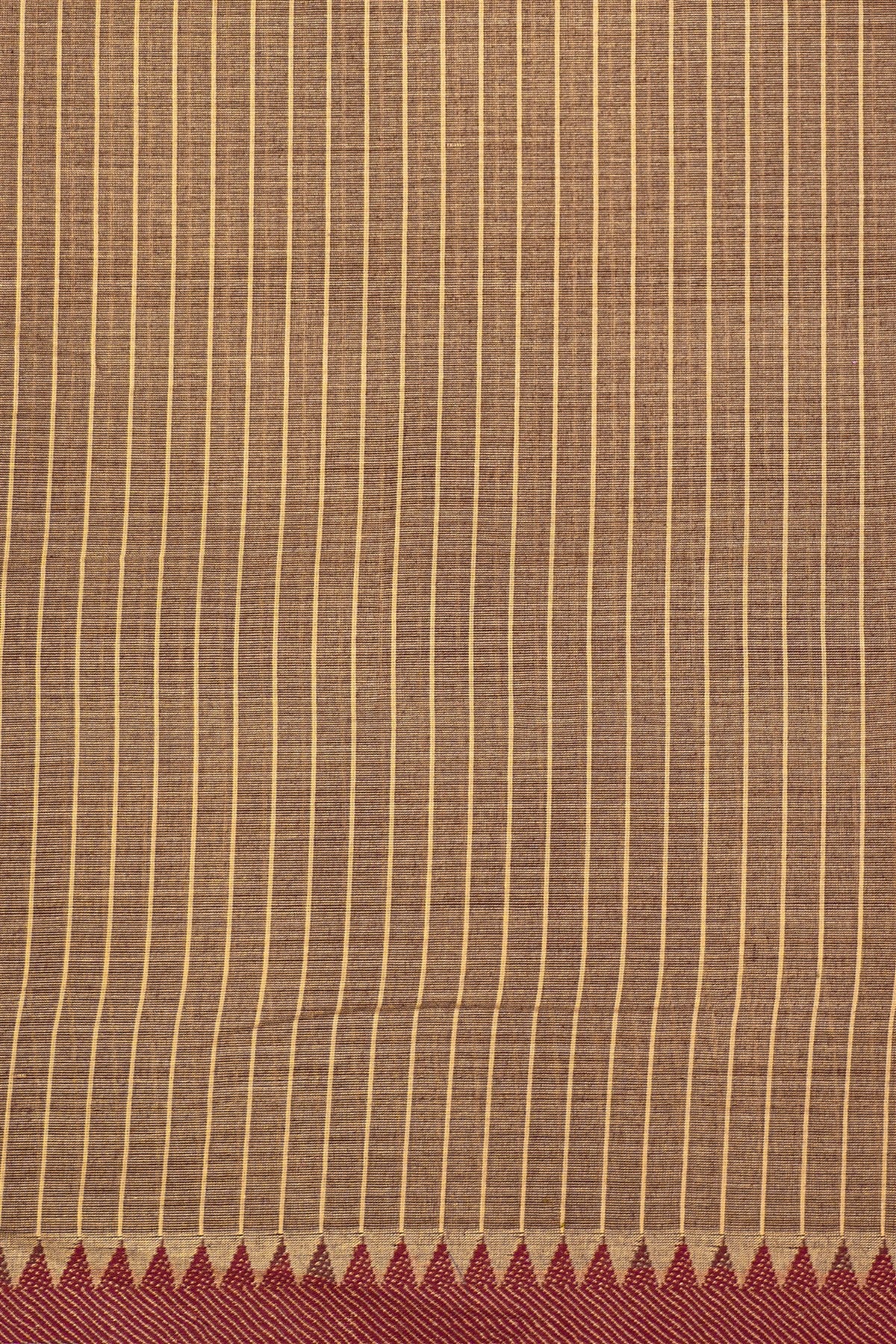 Cotton Brown Striped With Temple Border Dress Material