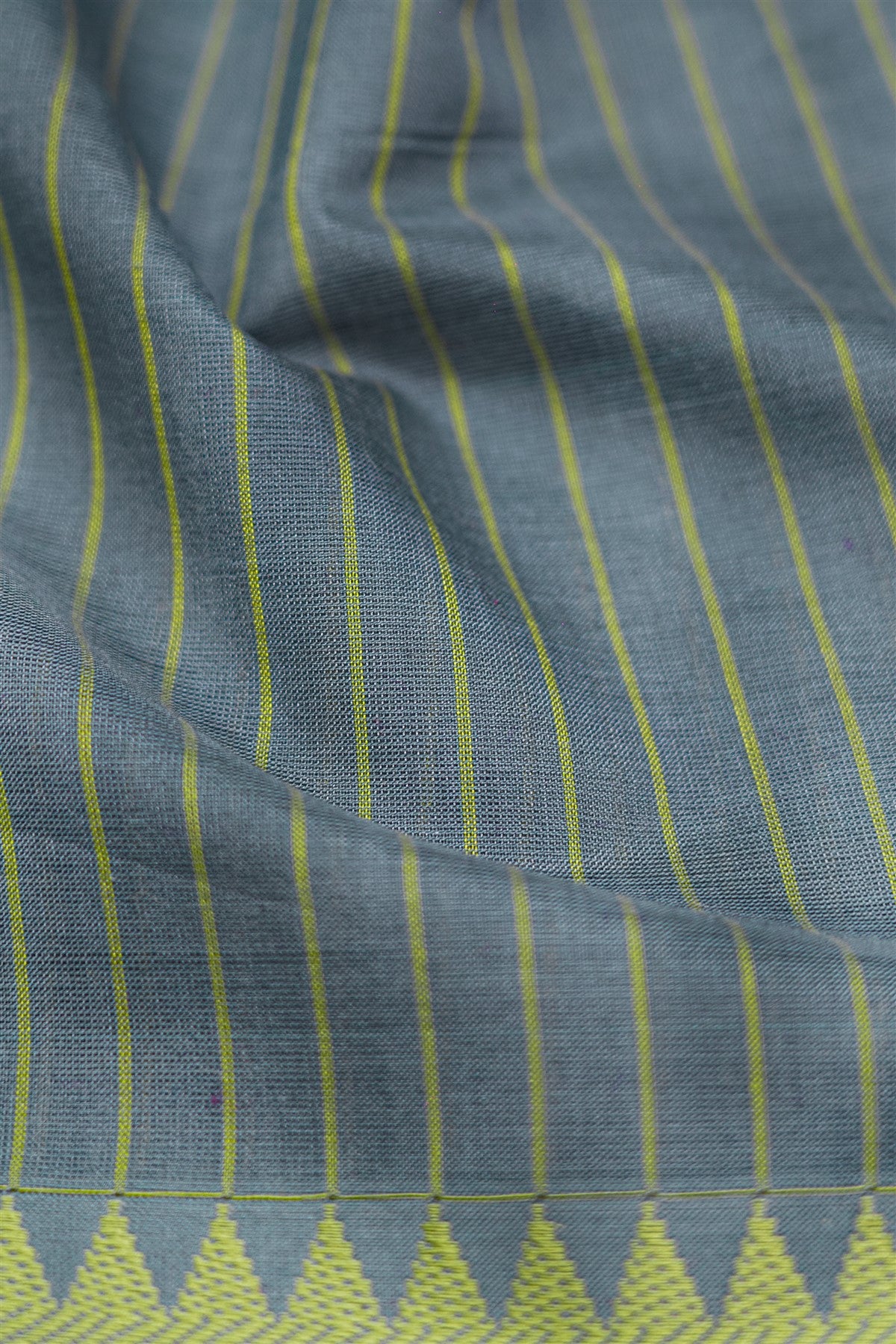 Cotton Grey And Lime Green Striped Dress Material