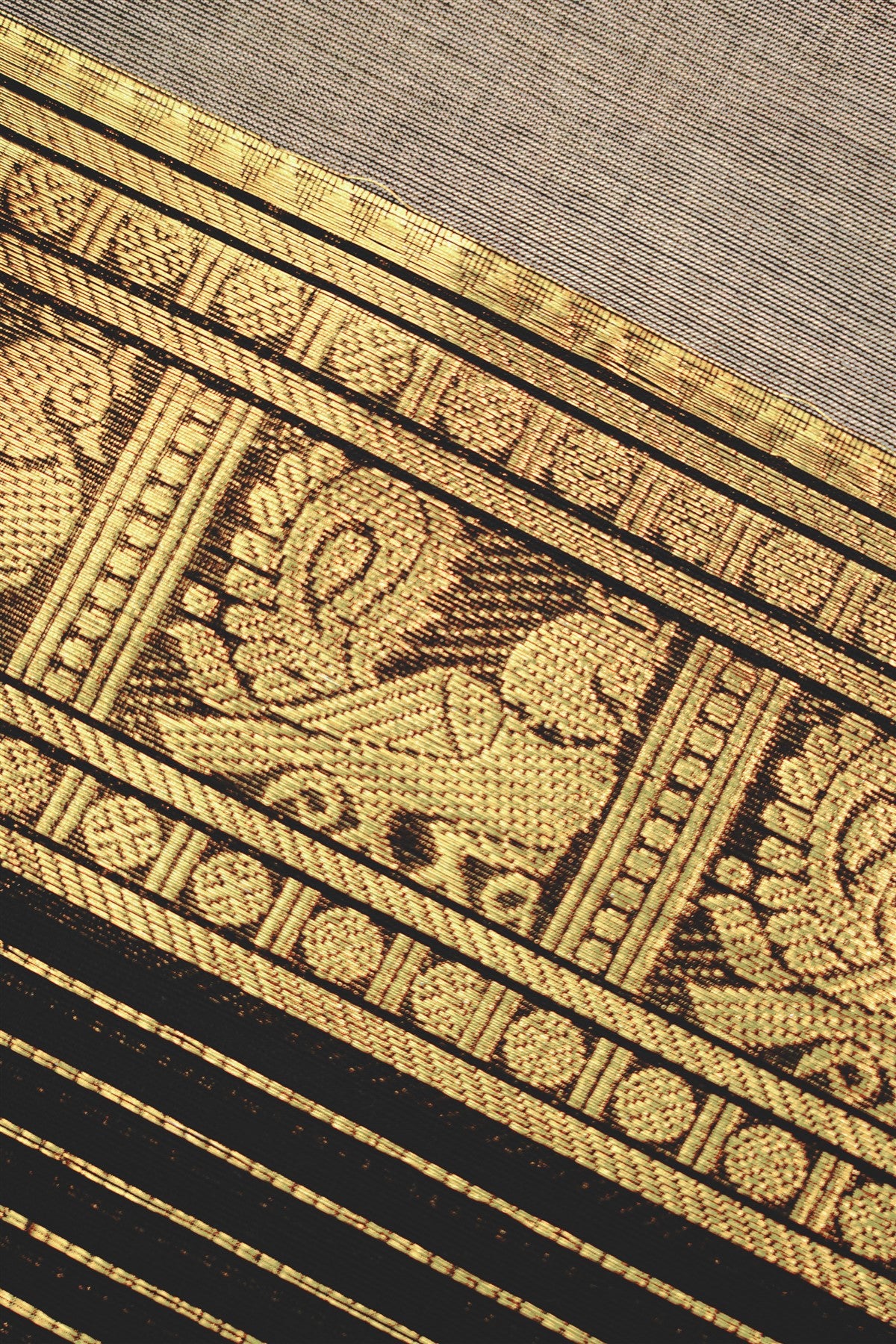 Cotton Grey And Black Zari Border Dress Material
