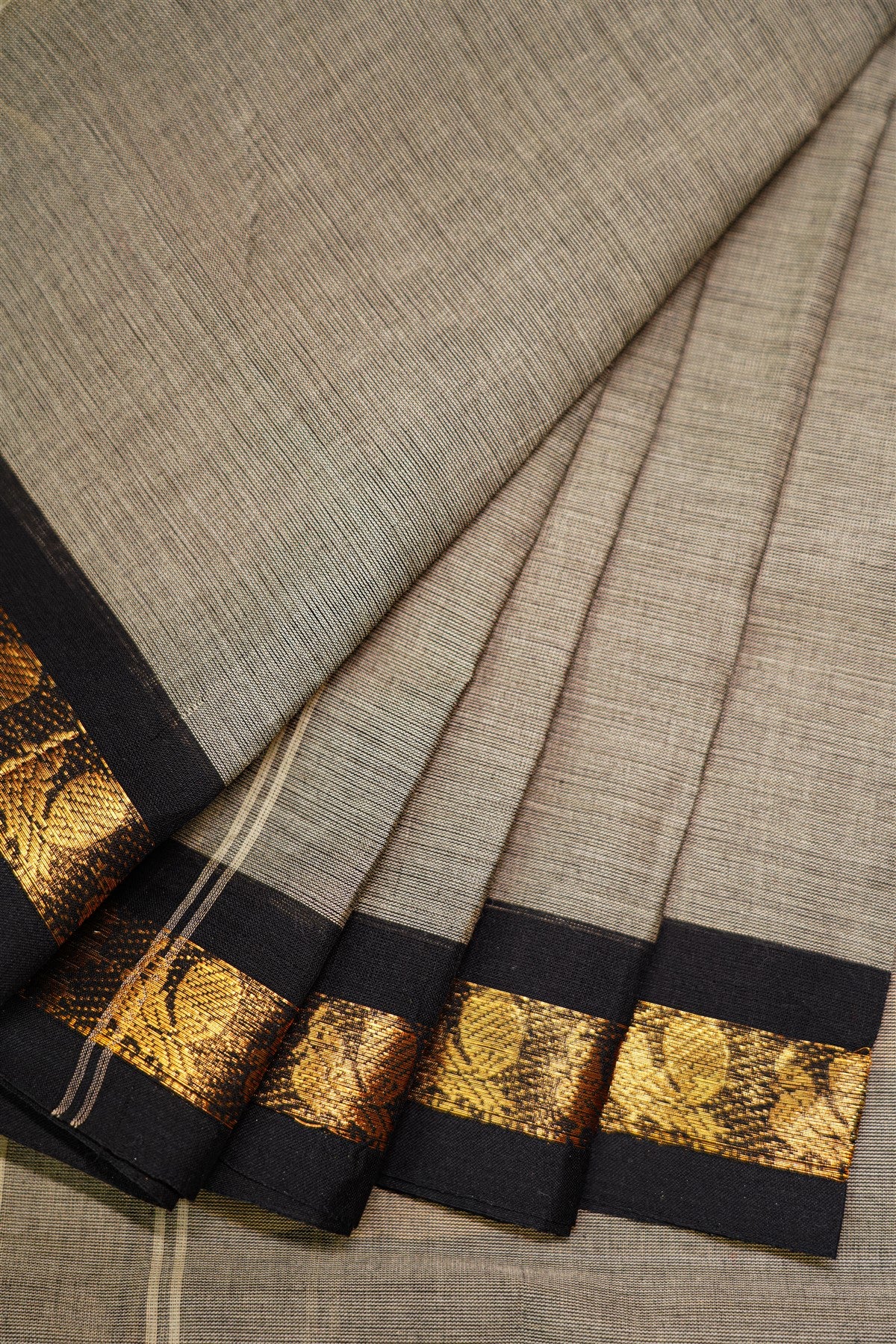 Cotton Grey And Black Zari Border Dress Material