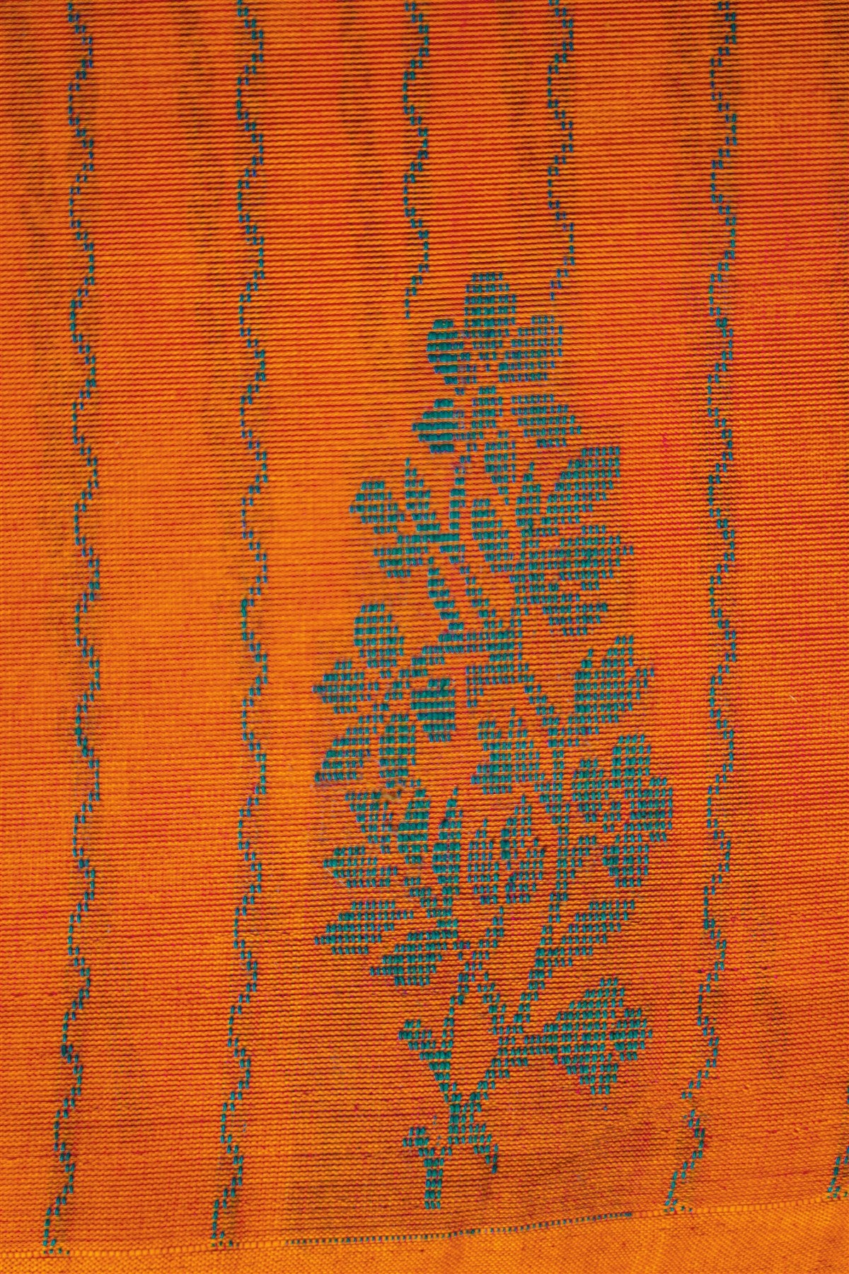 Cotton Orange And Teal Woven Stripe Dress Material