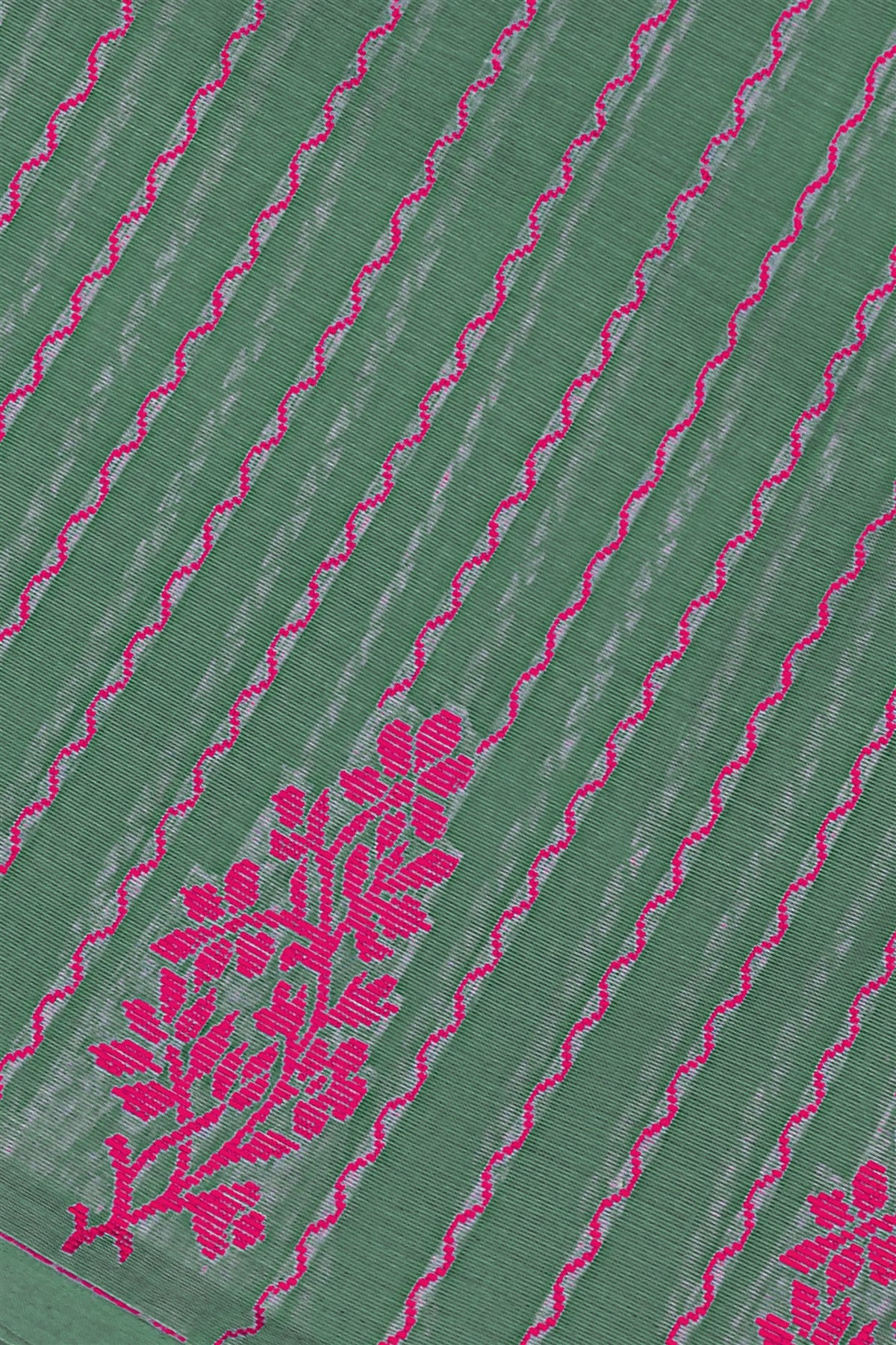 Cotton Green And Pink Woven Floral Dress Material