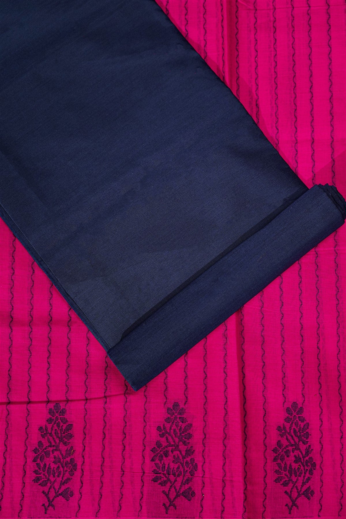 Cotton Pink Striped And Buta Print Dress Material