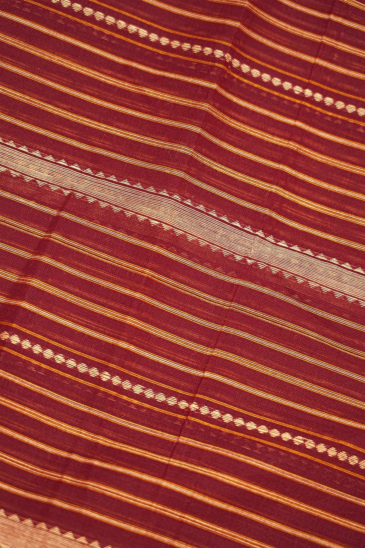Cotton Beige And Maroon Woven Stripped Dress Material