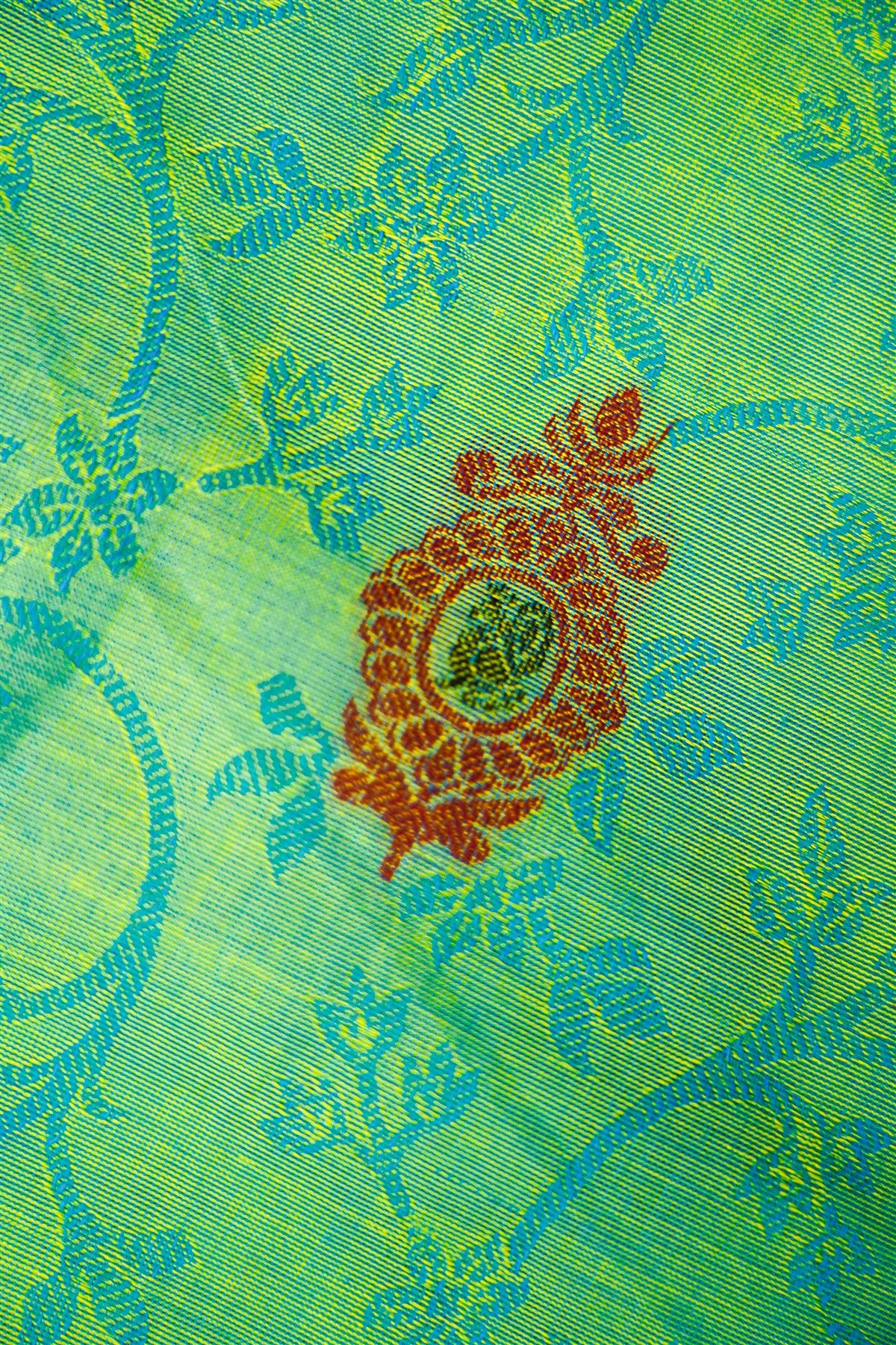 Cotton Sea Green Floral Woven Dress Material