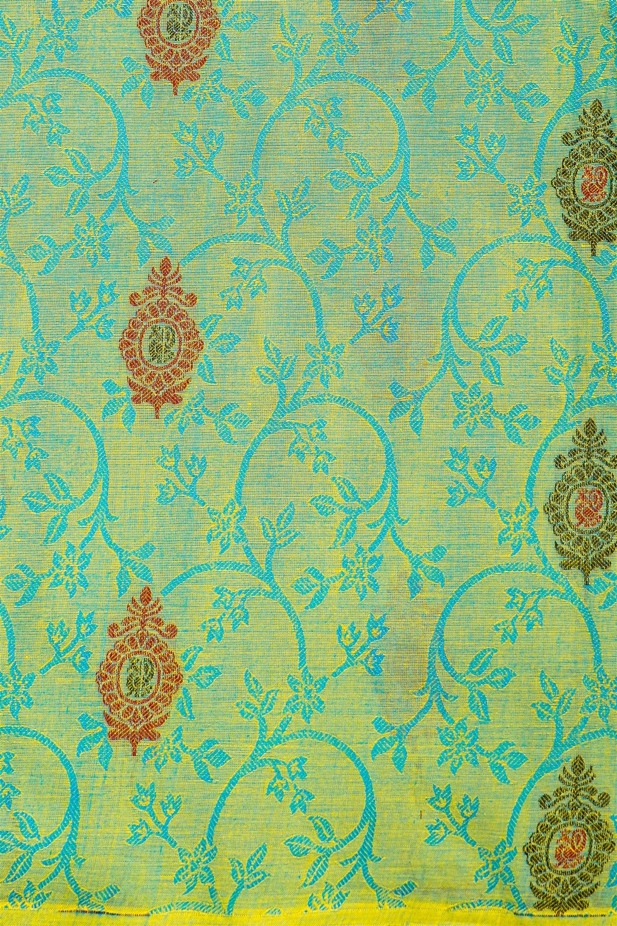 Cotton Sea Green Floral Woven Dress Material