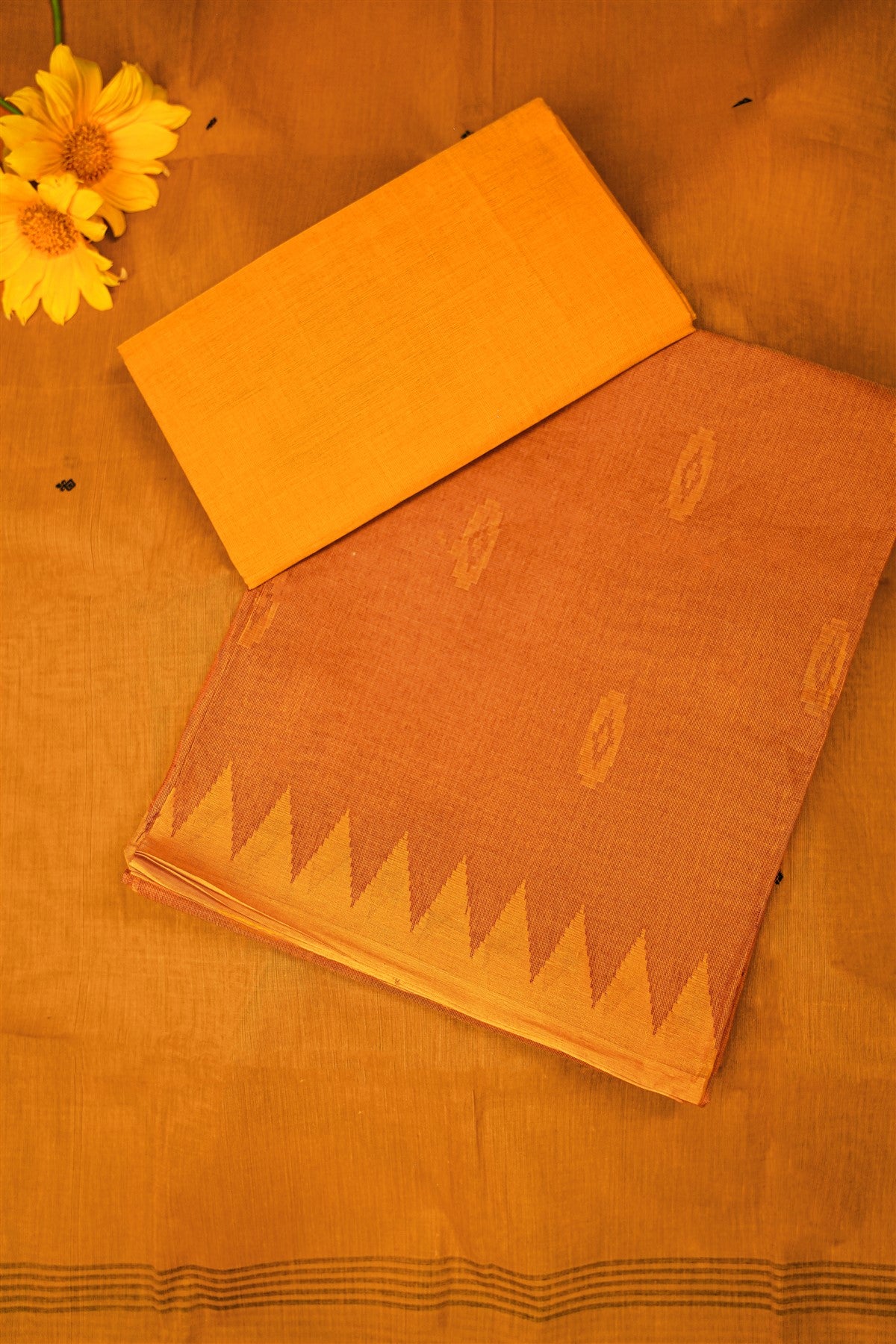 Cotton Orange Woven Motif Dress Material