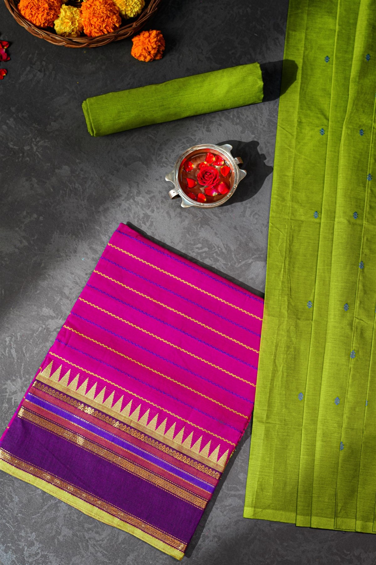 Cotton Pink Zari Border Dress Material