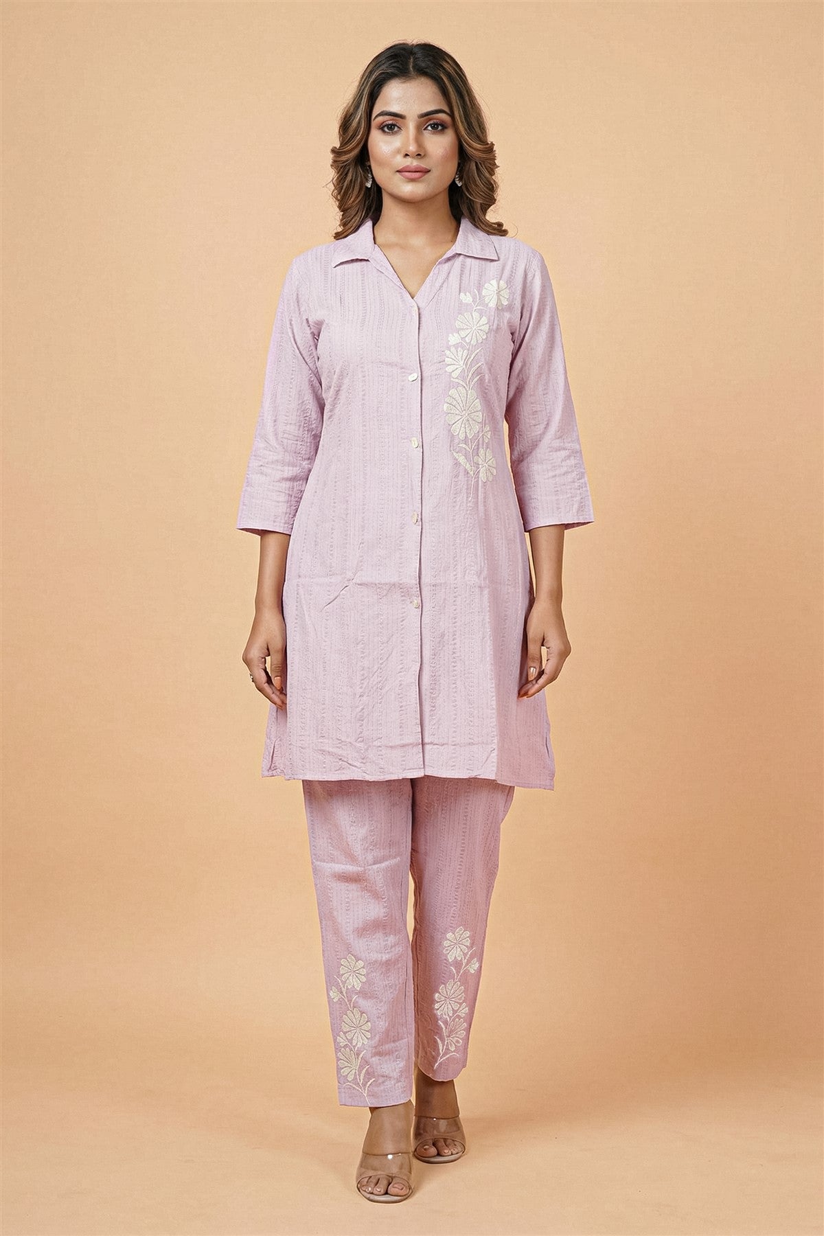 Rayon Twill Printed Pink Kurti Set