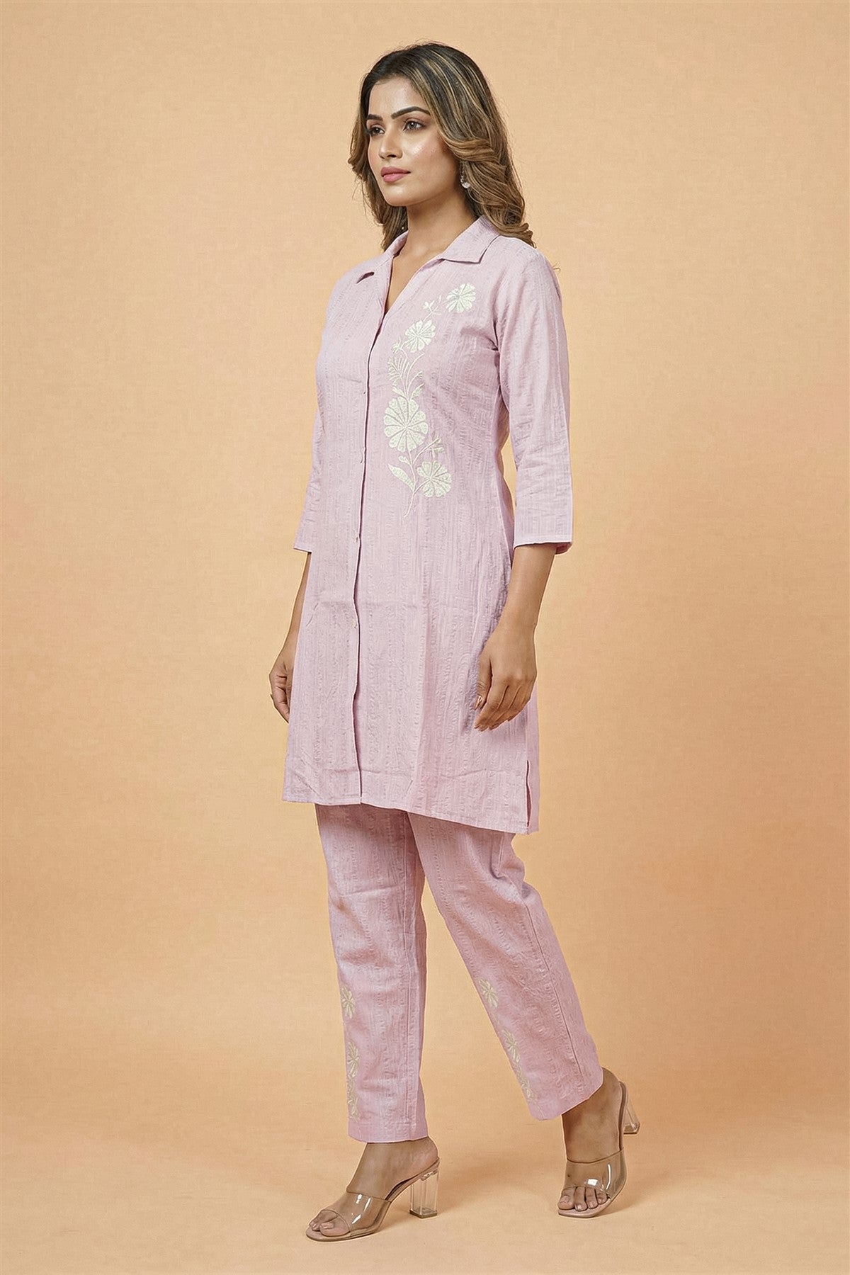 Rayon Twill Printed Pink Kurti Set