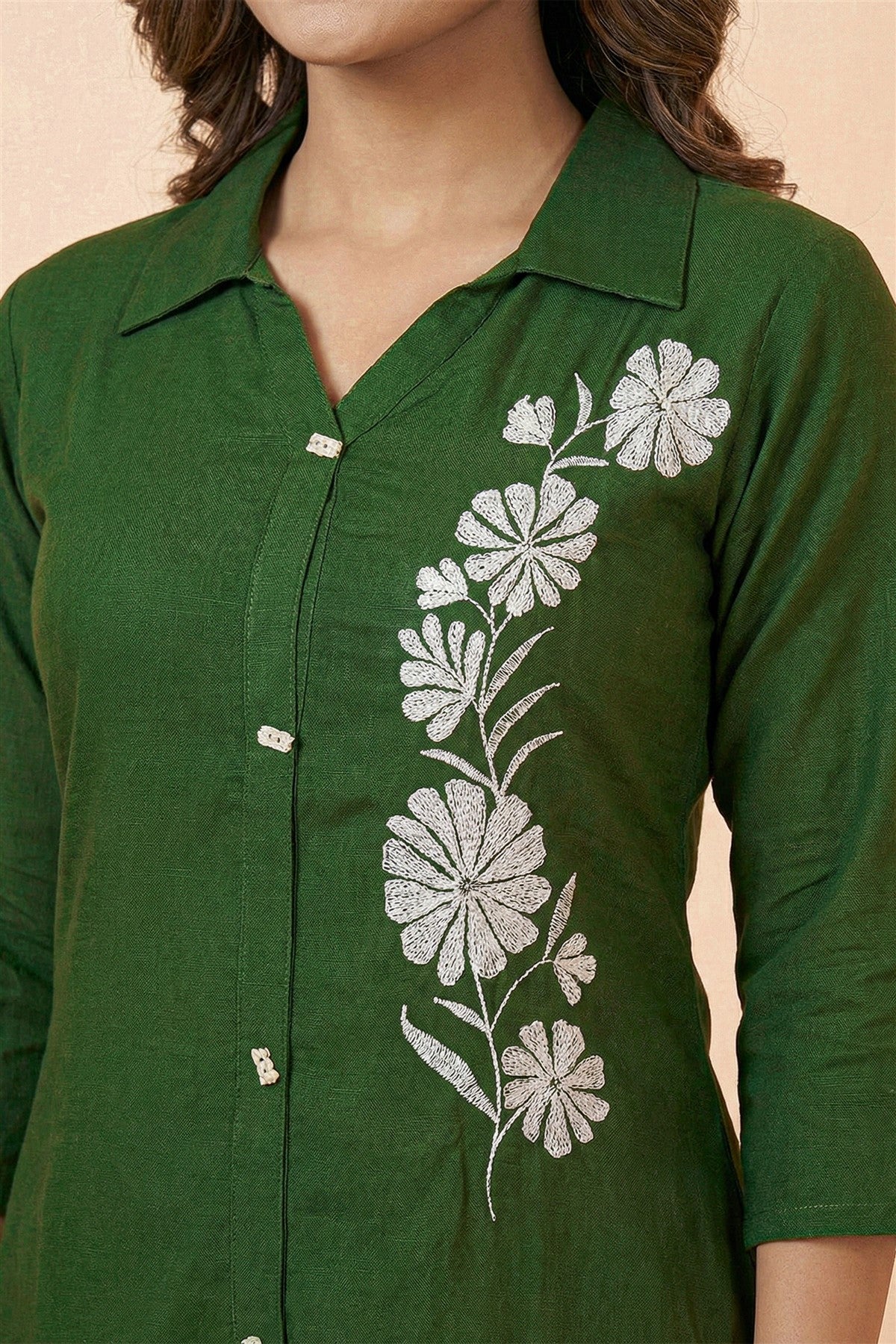 Rayon Twill Printed Green Kurti Set