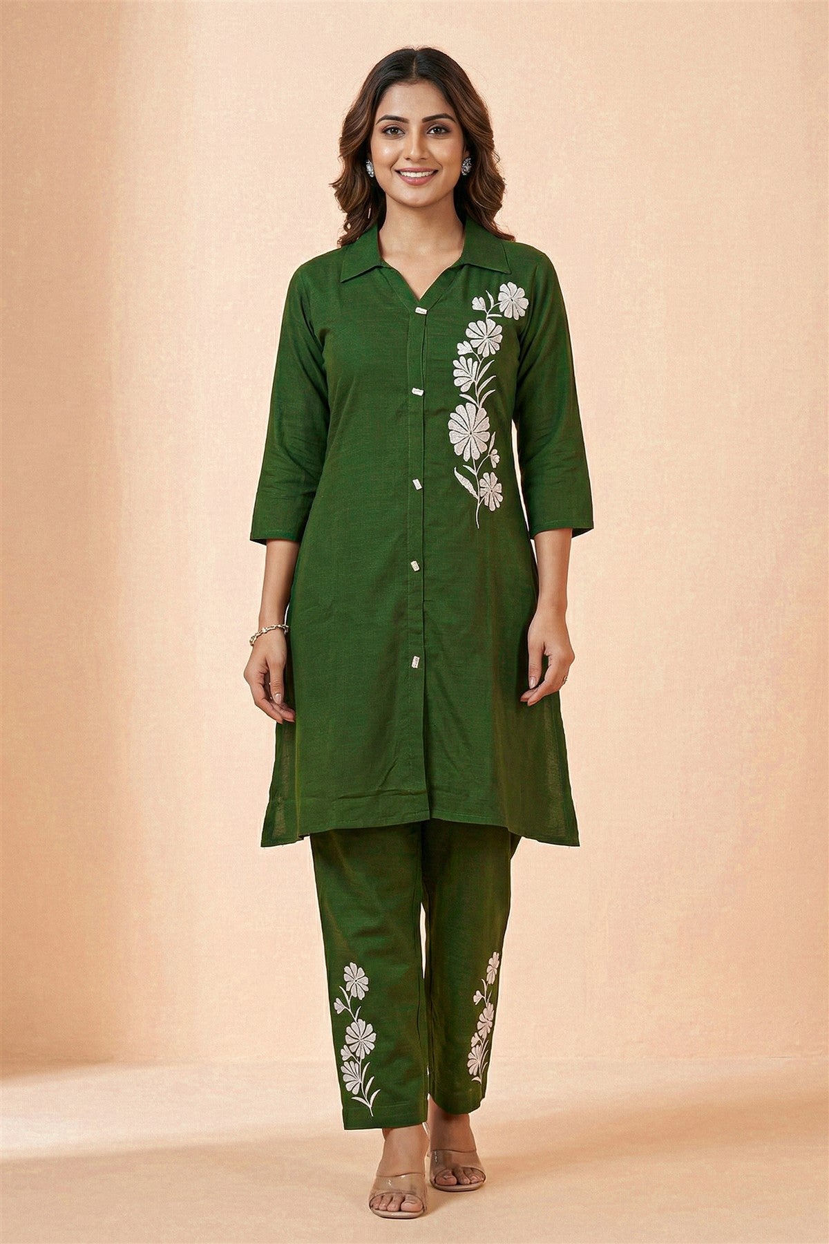 Rayon Twill Printed Green Kurti Set
