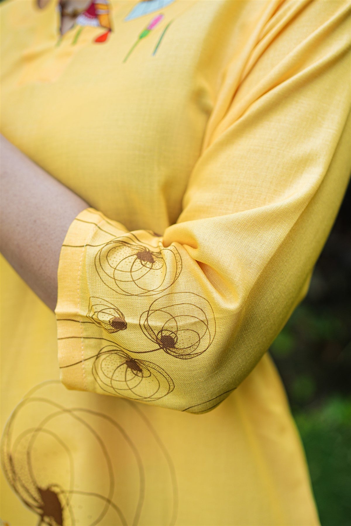 Rayon Twill Printed Yellow Kurti Set