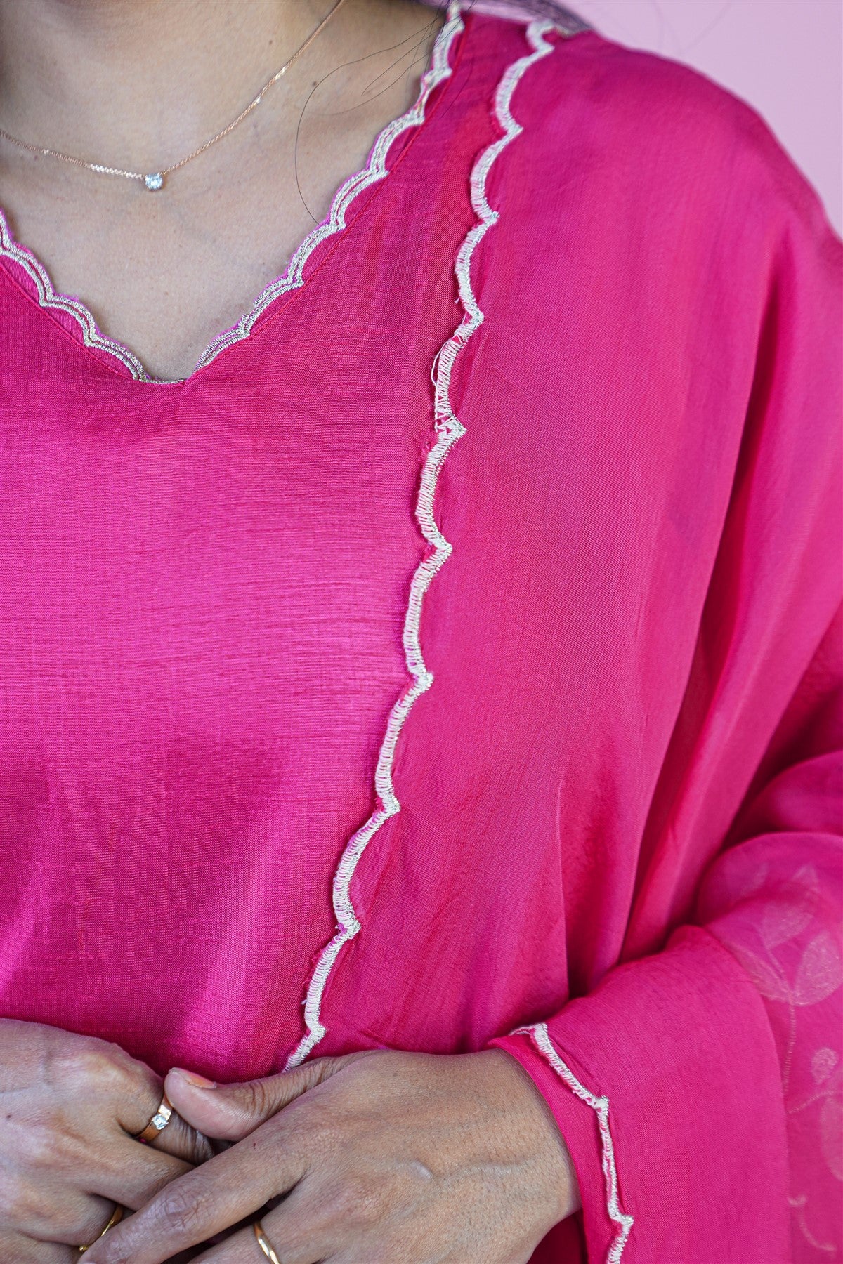 Silk Embroidered Magenta Kurti Set With Dupatta