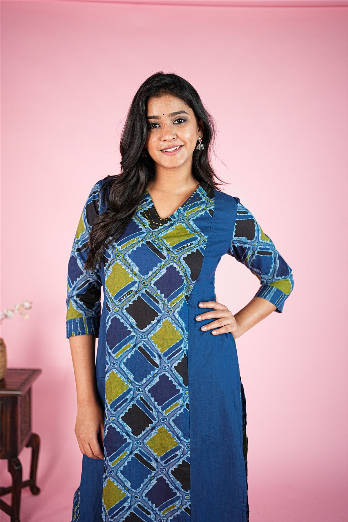 Cotton Printed Blue Kurti Set