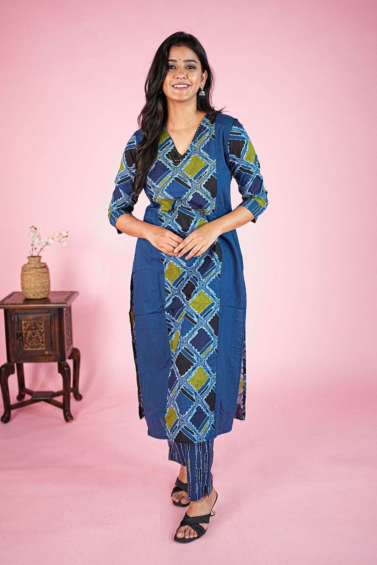Cotton Printed Blue Kurti Set