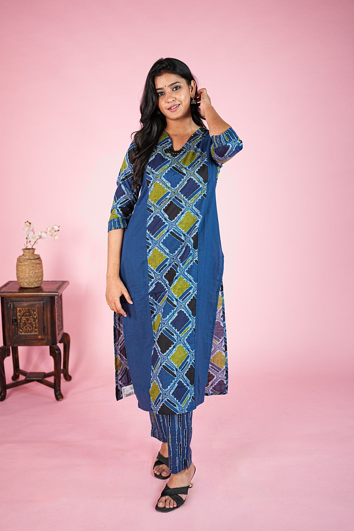 Cotton Printed Blue Kurti Set