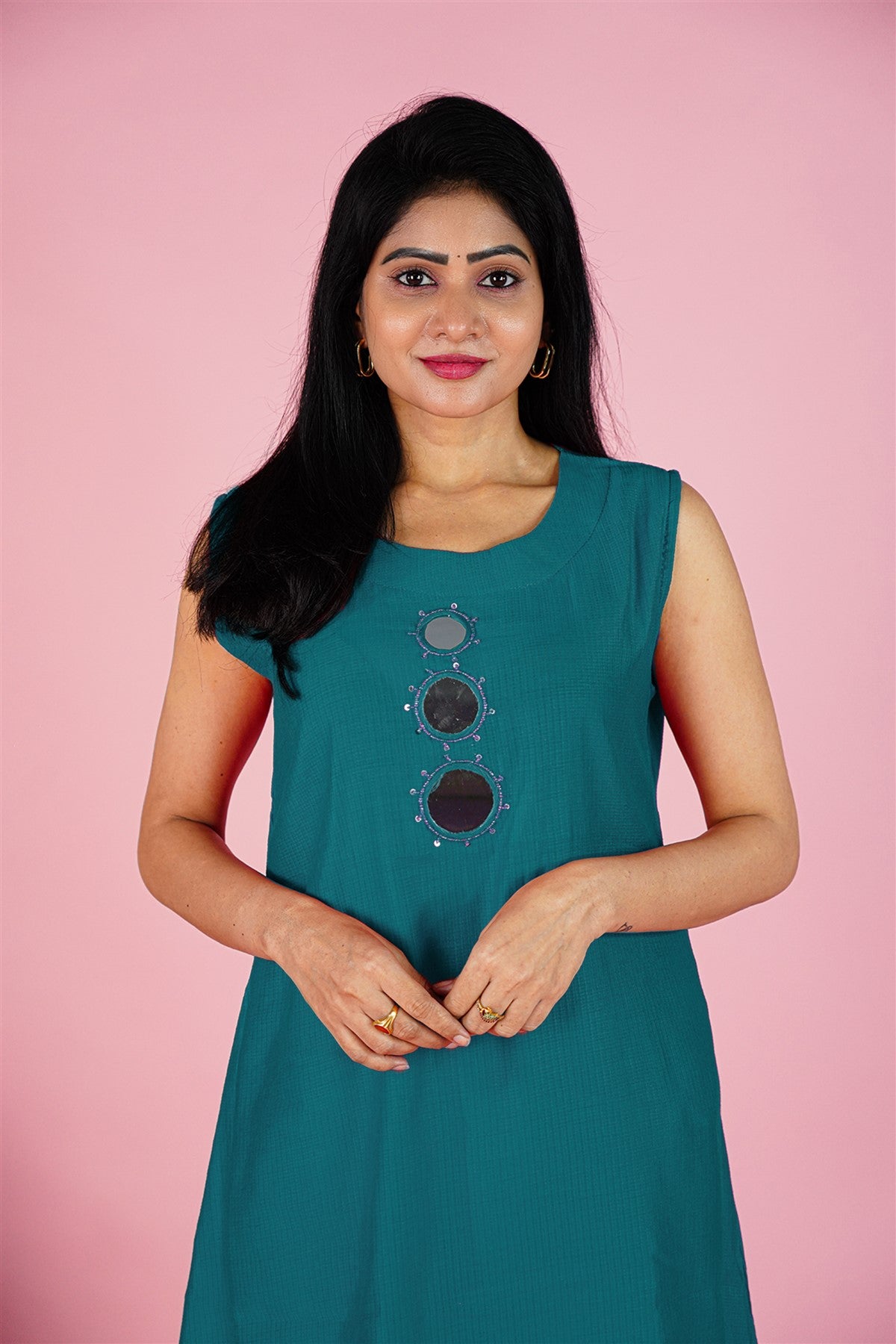 Silk Solid Teal Blue Kurti Set