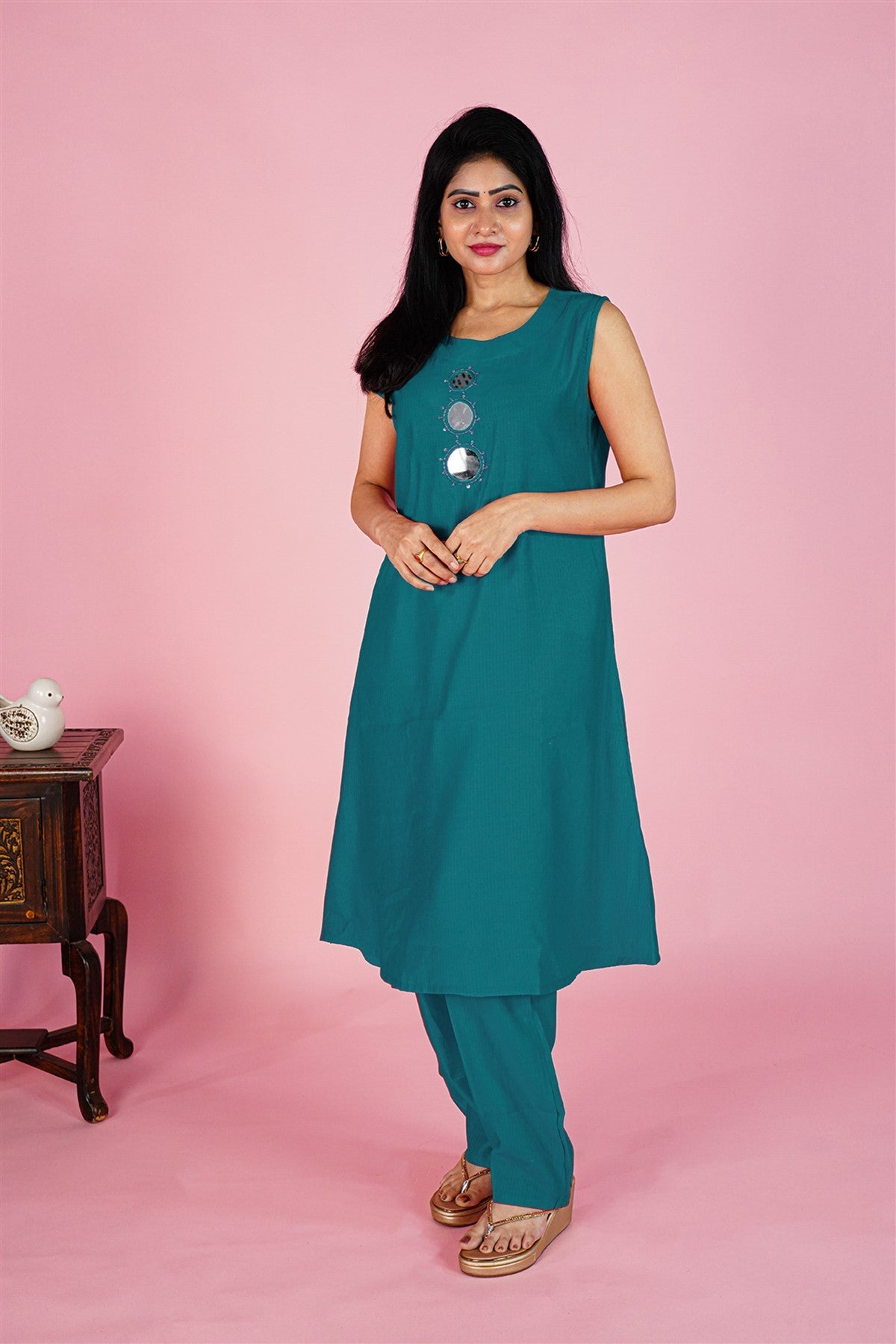 Silk Solid Teal Blue Kurti Set