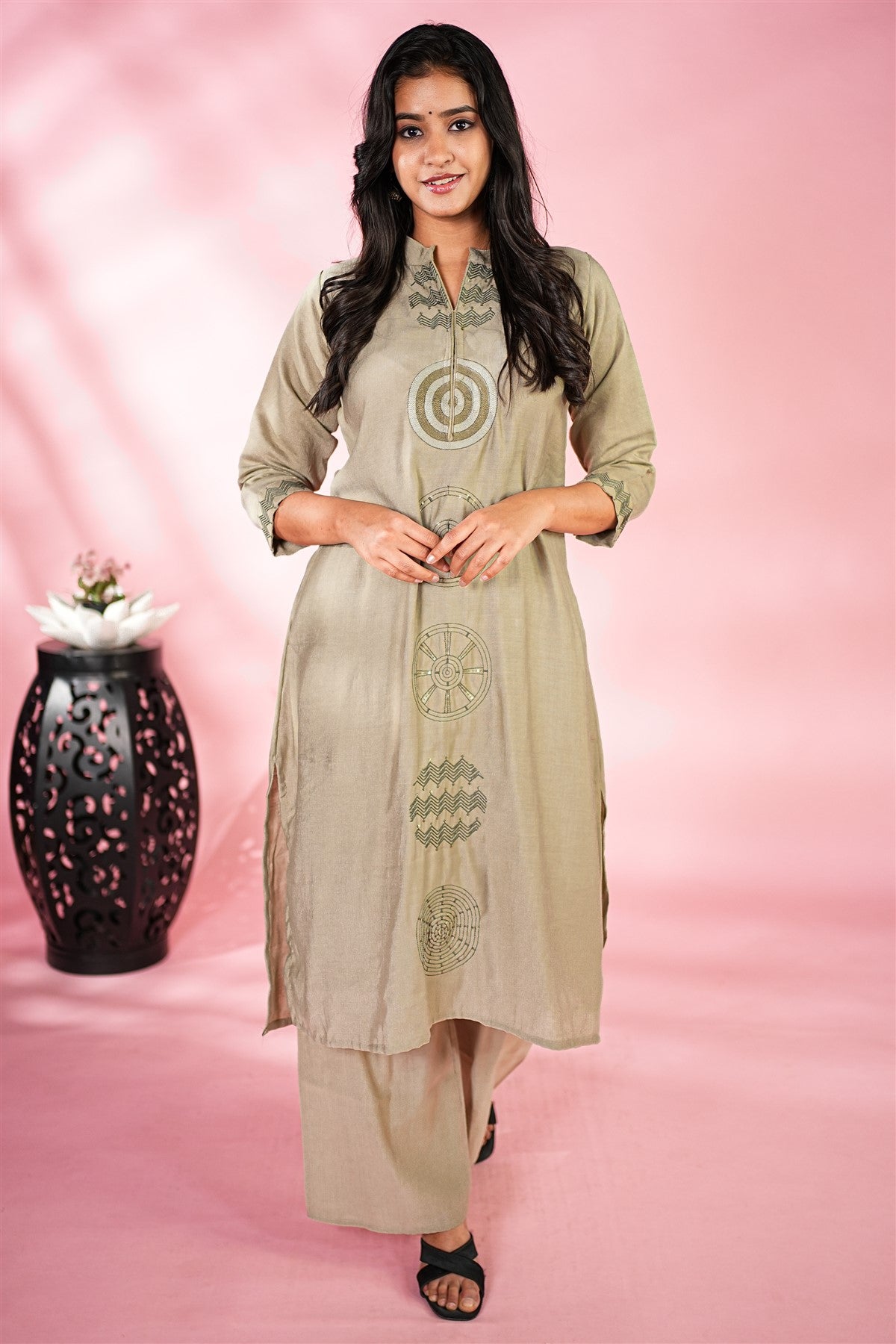 Silk Solid Sage Green Kurti Set