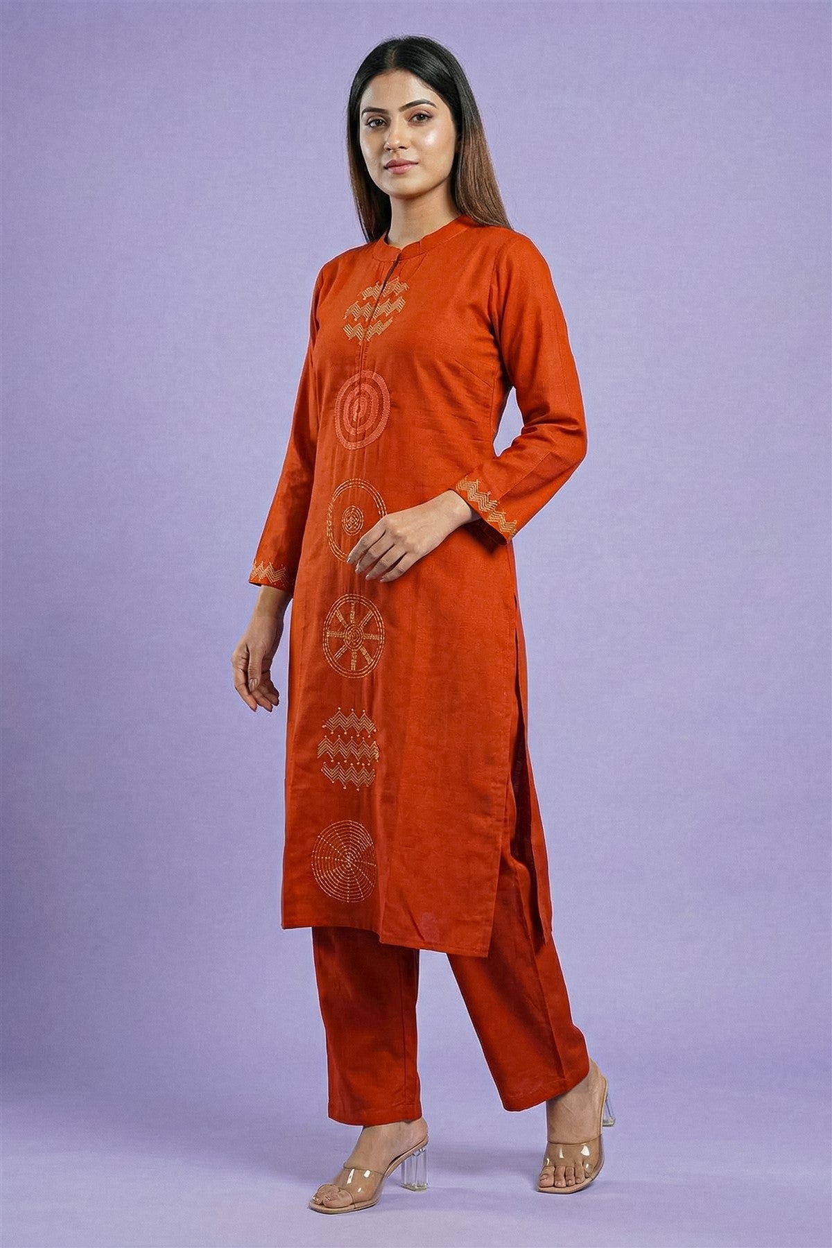 Silk Embroidered Rust Kurti Set
