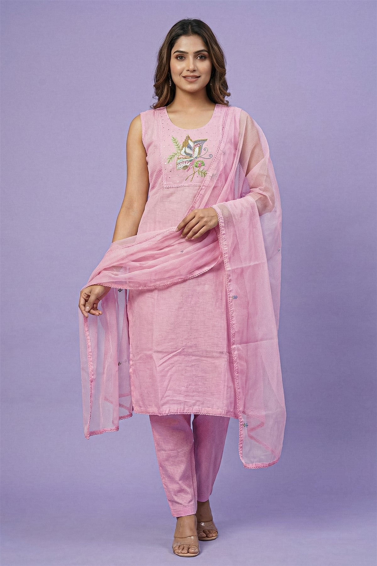 Kota Solid Pink Kurti Set With Dupatta