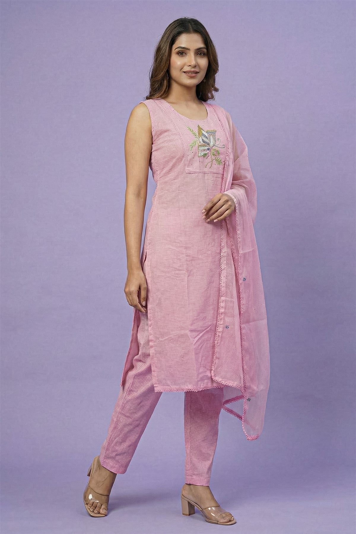 Kota Solid Pink Kurti Set With Dupatta
