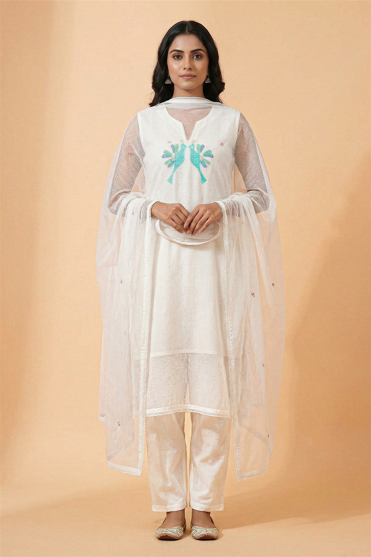 Kota Solid White Kurti Set With Dupatta