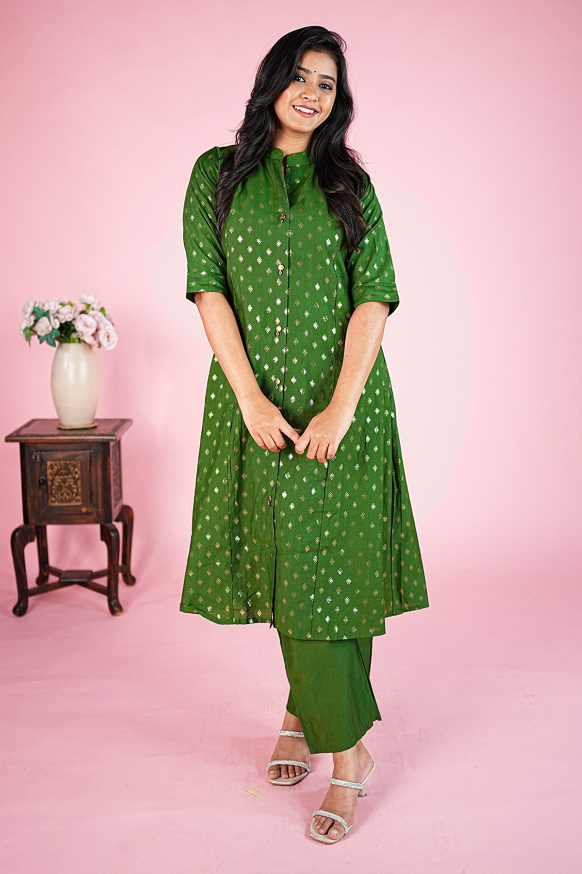 Silk Solid Green Kurti Set