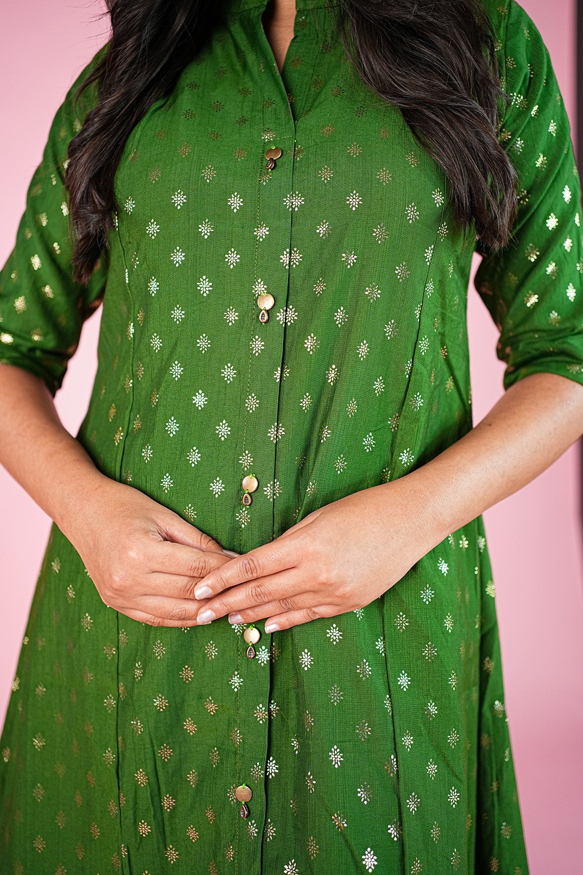 Silk Solid Green Kurti Set