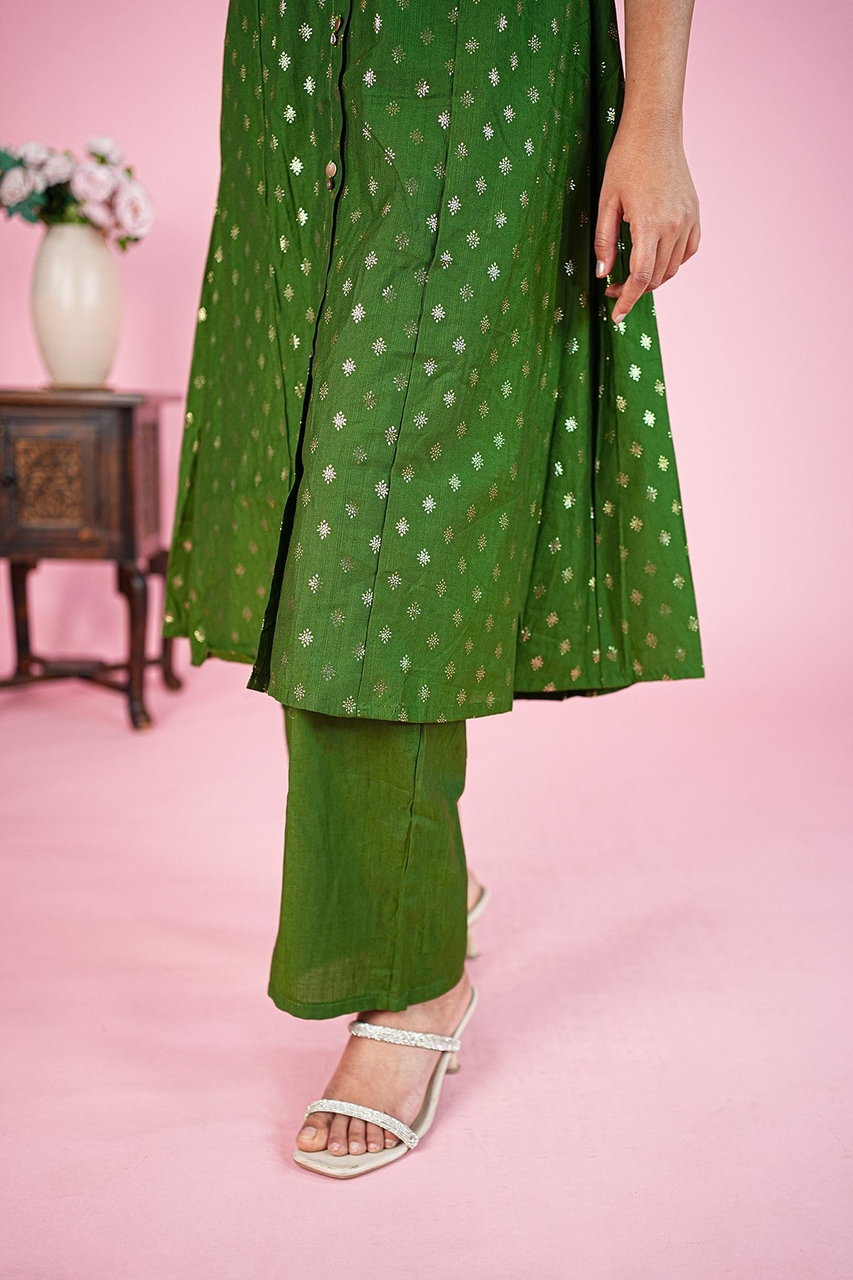 Silk Solid Green Kurti Set