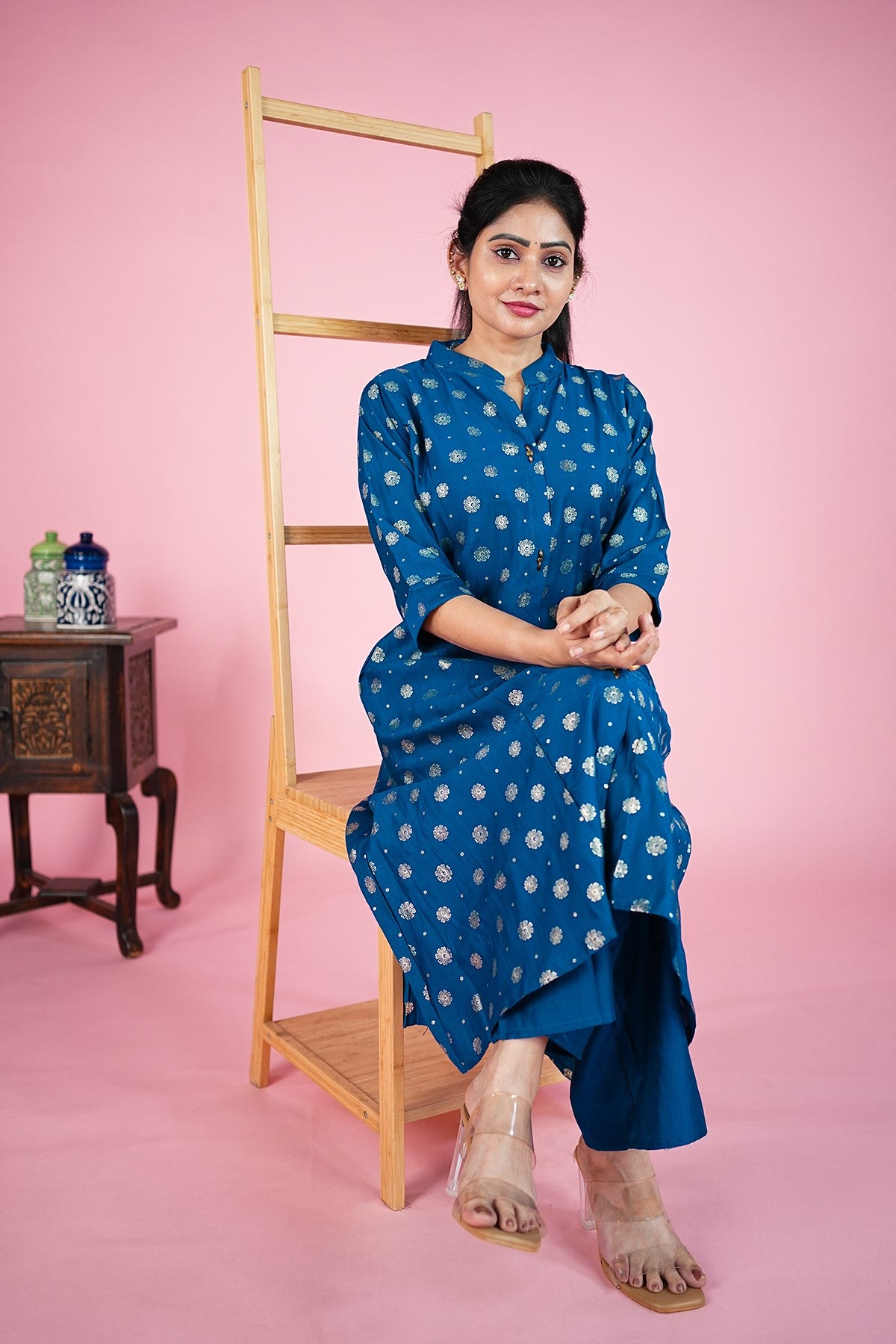 Silk Printed Blue Kurti Set