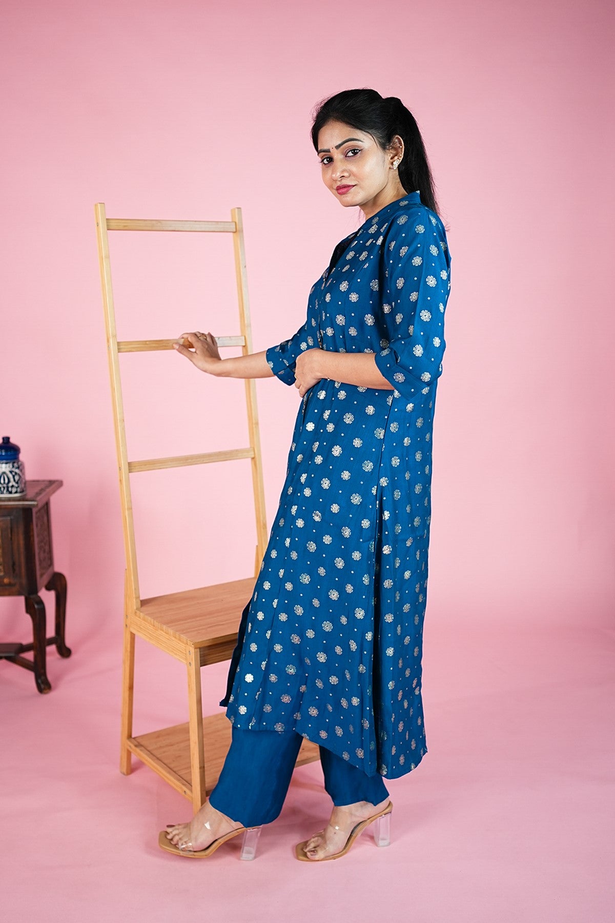 Silk Printed Blue Kurti Set