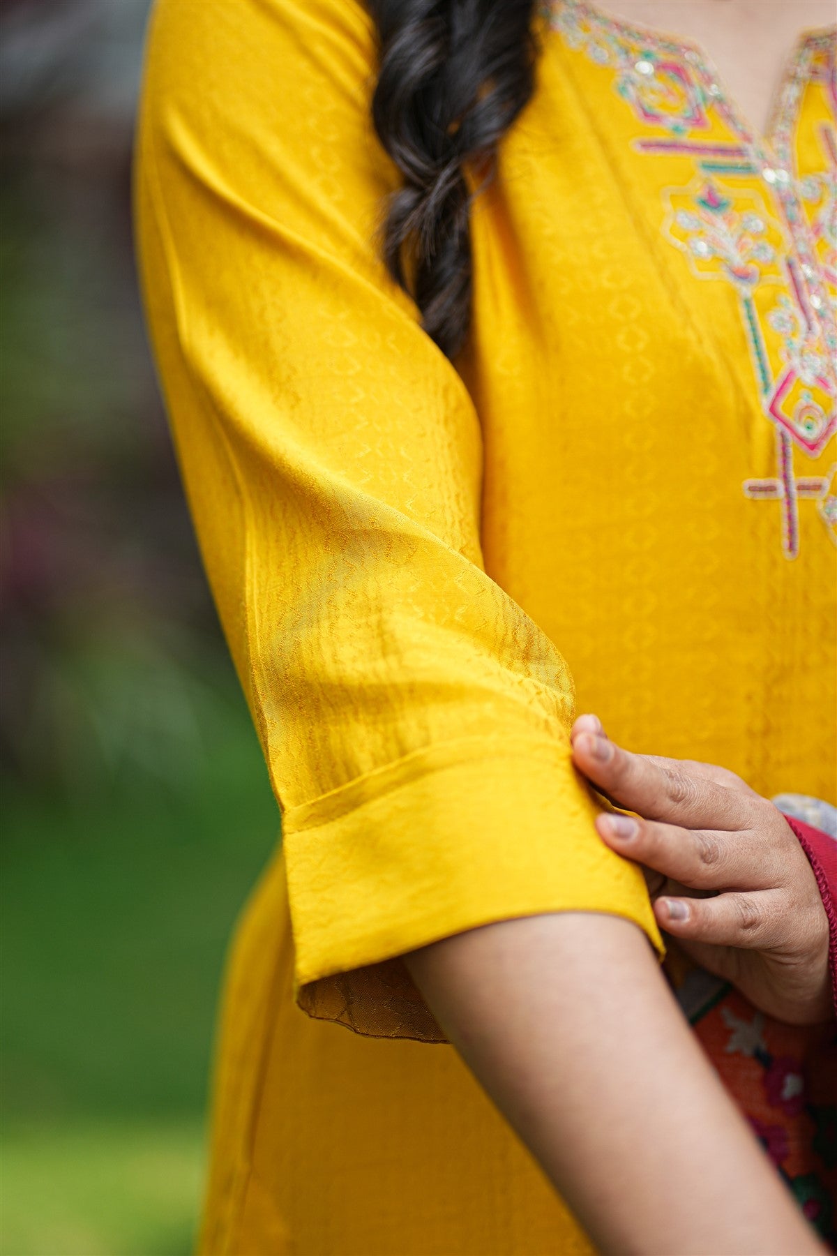 Mul Chanderi Solid Mustard Yellow Kurti Set With Dupatta
