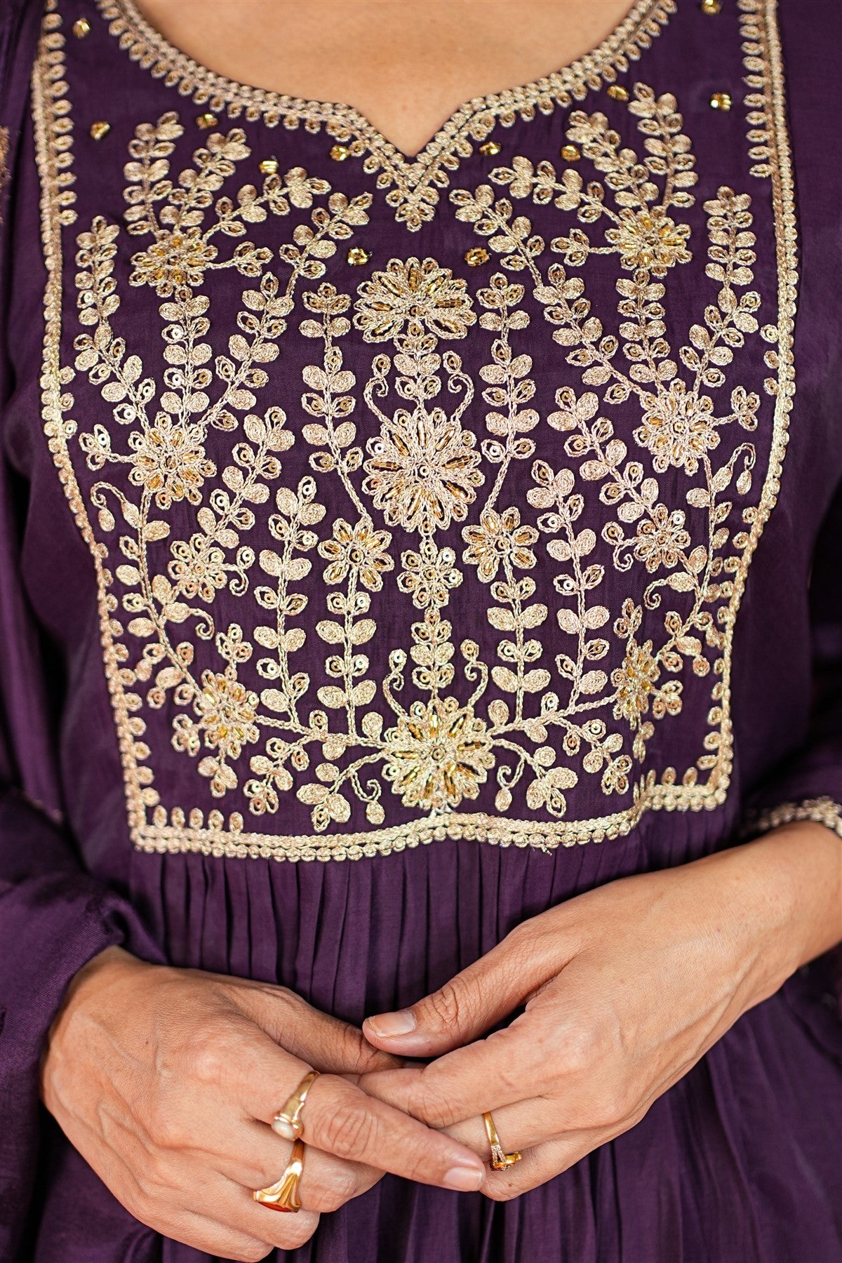 Mul Chanderi Solid Purple Kurti Set With Dupatta