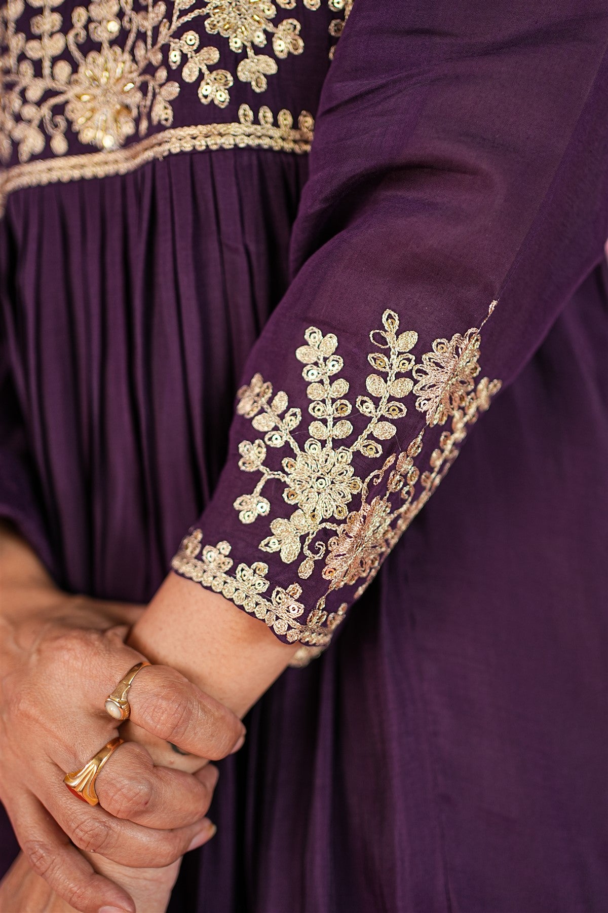 Mul Chanderi Solid Purple Kurti Set With Dupatta