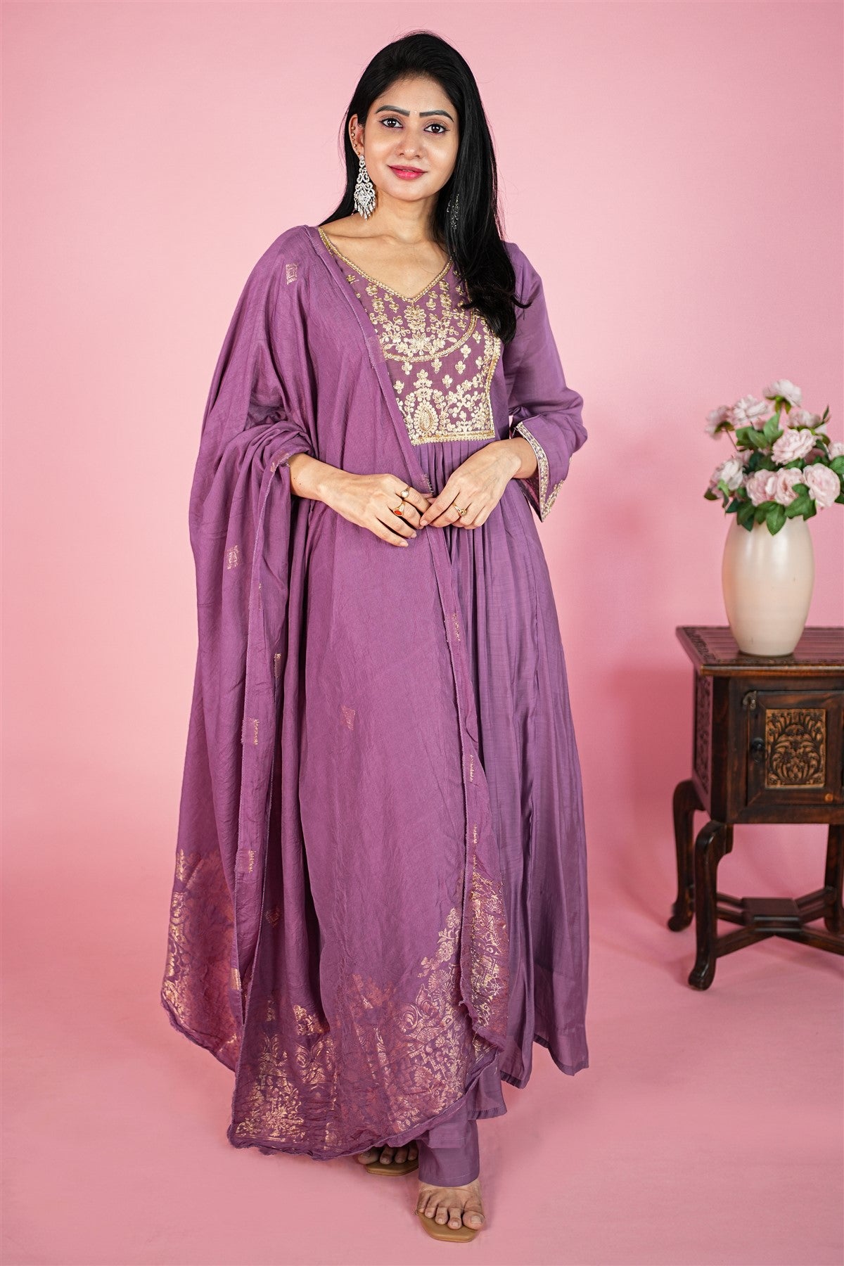Mul Chanderi Solid Lavender Kurta