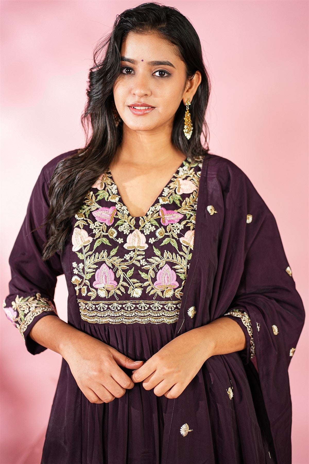 Mul Chanderi Solid  Dark Purple Kurta