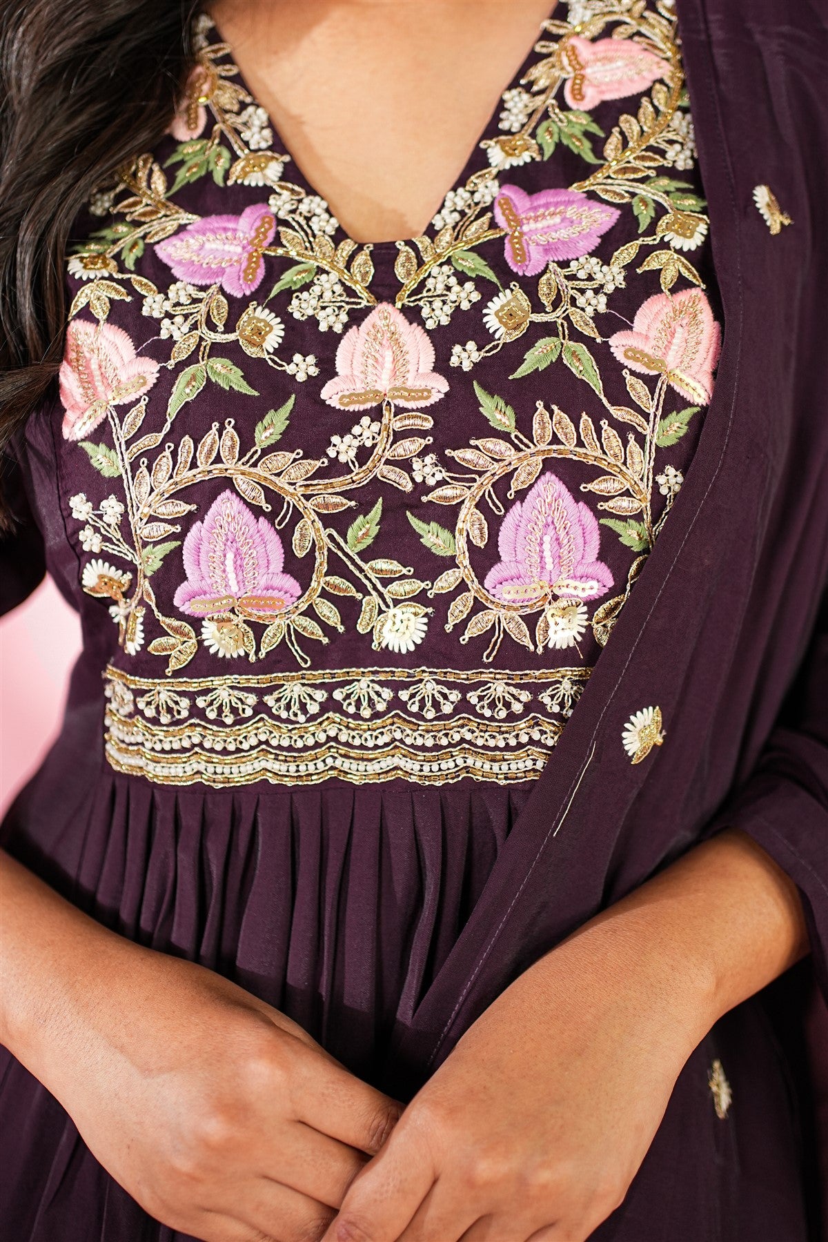 Mul Chanderi Solid  Dark Purple Kurta