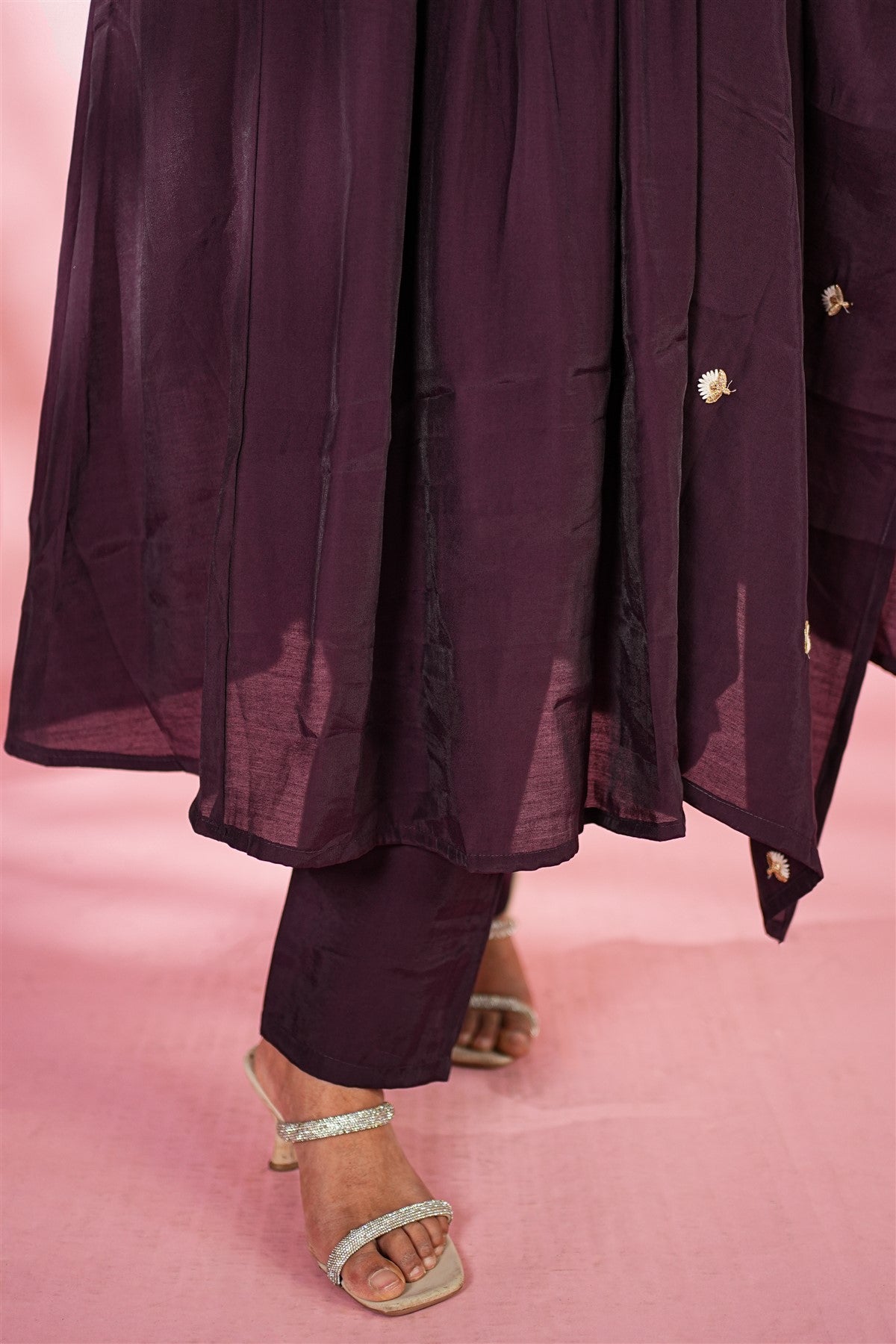 Mul Chanderi Solid  Dark Purple Kurta