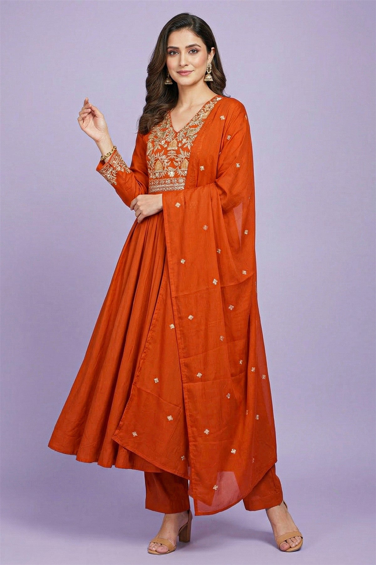 Mul Chanderi Solid  Dark Purple Kurta