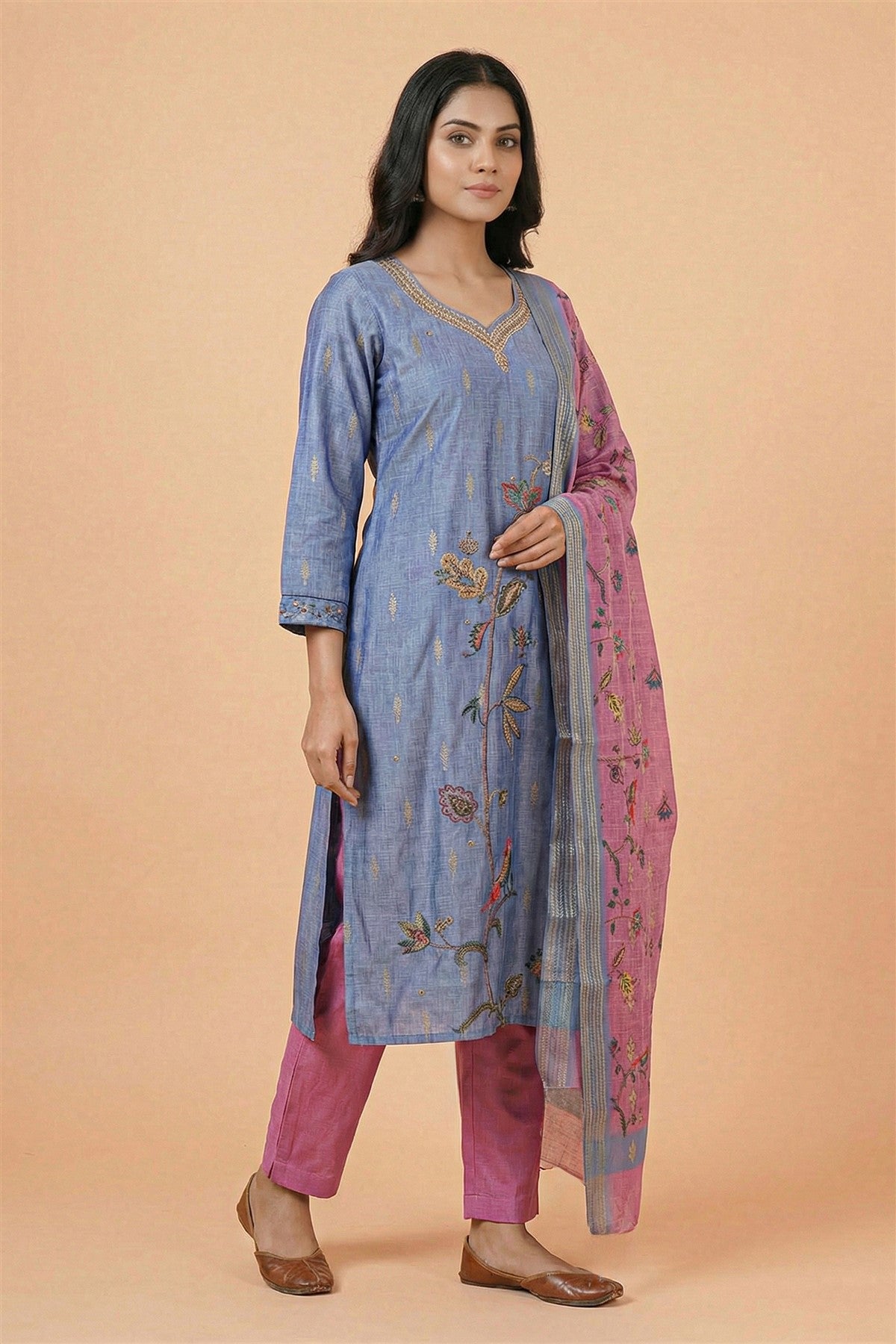 Tussar Silk Solid Grey Kurta