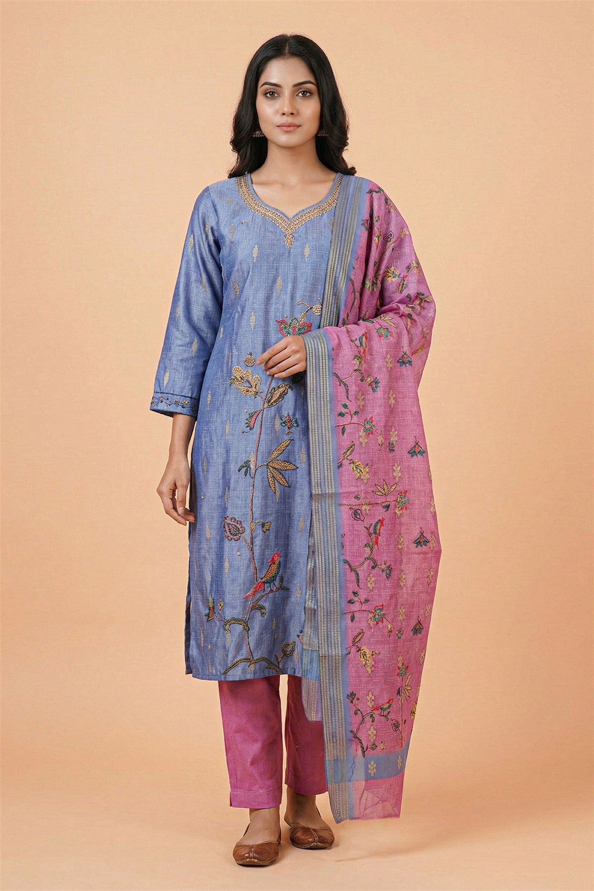 Tussar Silk Solid Grey Kurta